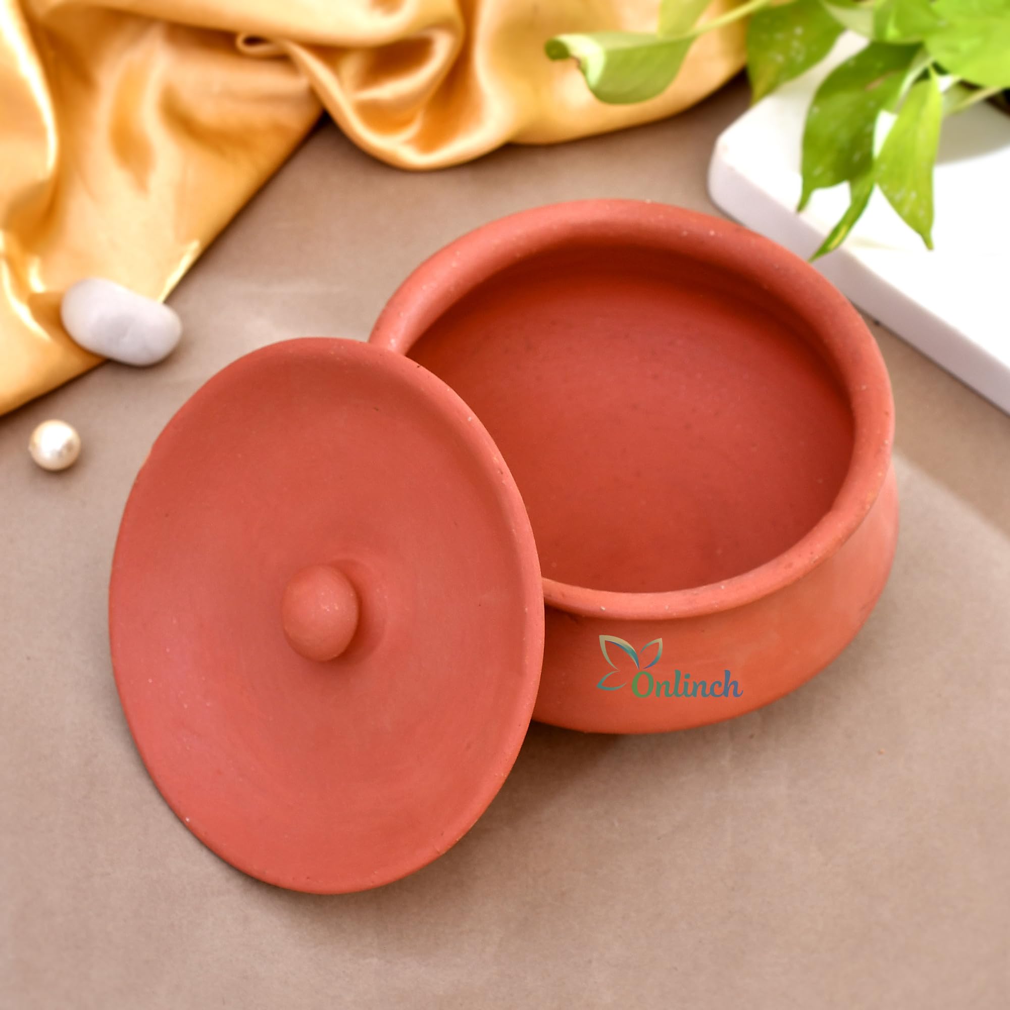 Organic Clay Dahi Handi 1Kg Clay Handi | Mitti Handi | Curd Pot Medium Size | Pot With Lid1Kg