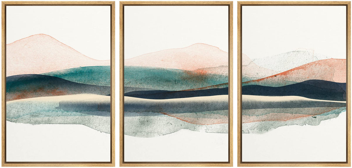 Nwt Canvas Print Wall Art Set Abstract Watercolor Green Mountains Geometric Wilderness Illustrations Modern Art Rustic Landscape