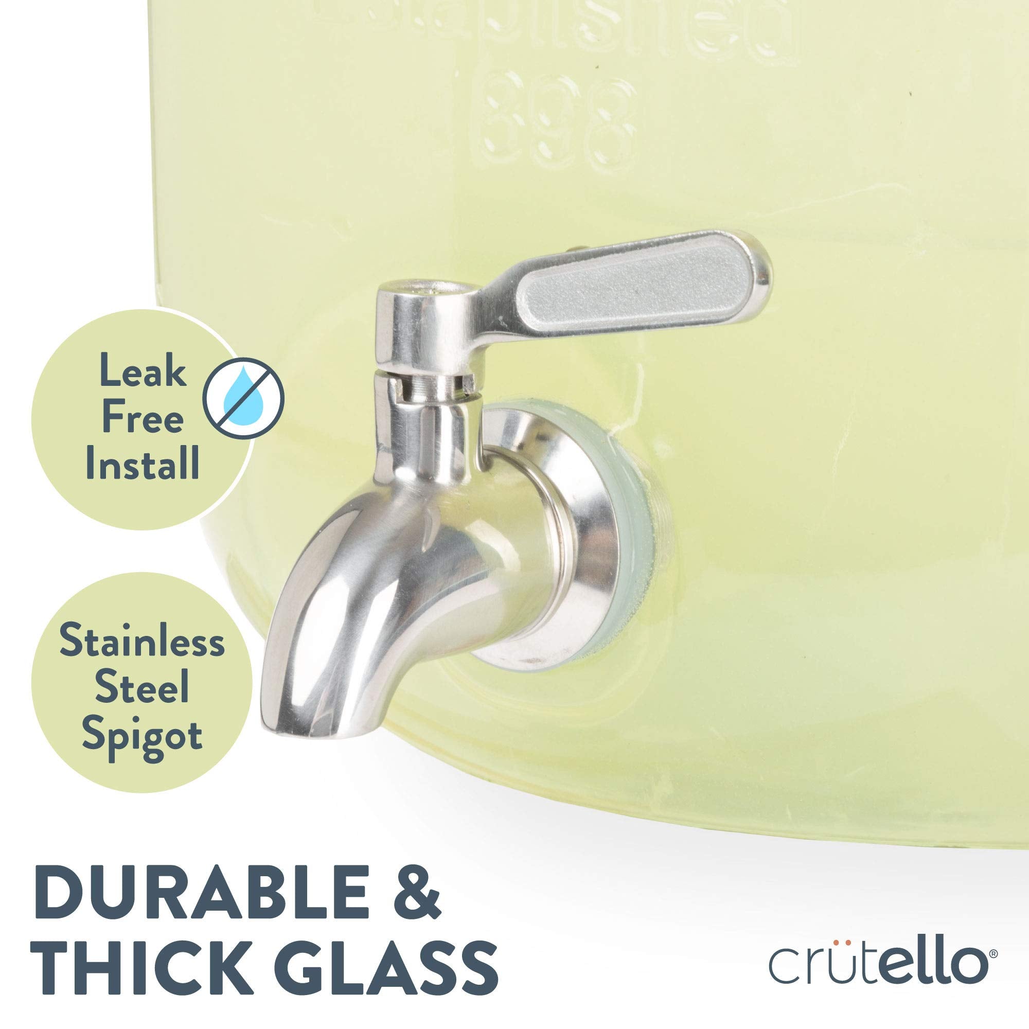 Crutello Outdoor Glass Beverage Dispenser With Stainless Steel Spigot & Ice Cylinder - 2 Gallon Drink Dispenser For Tea, Lemonad