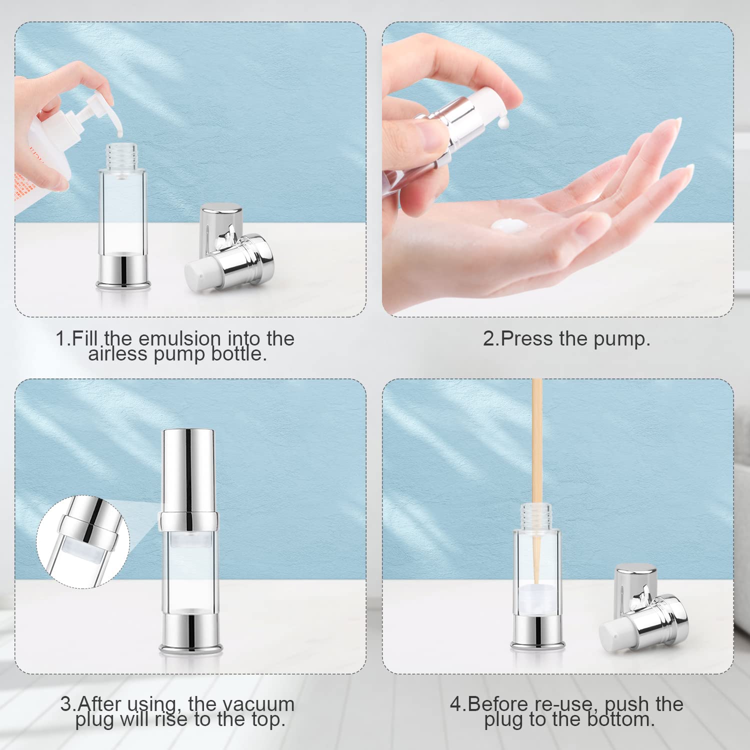 8 Pack 5Ml/0.17Oz Plastic Airless Pump Bottle Portable Lotion Container Refillable Cream Jar Vacuum Pump Press Dispenser For Tra