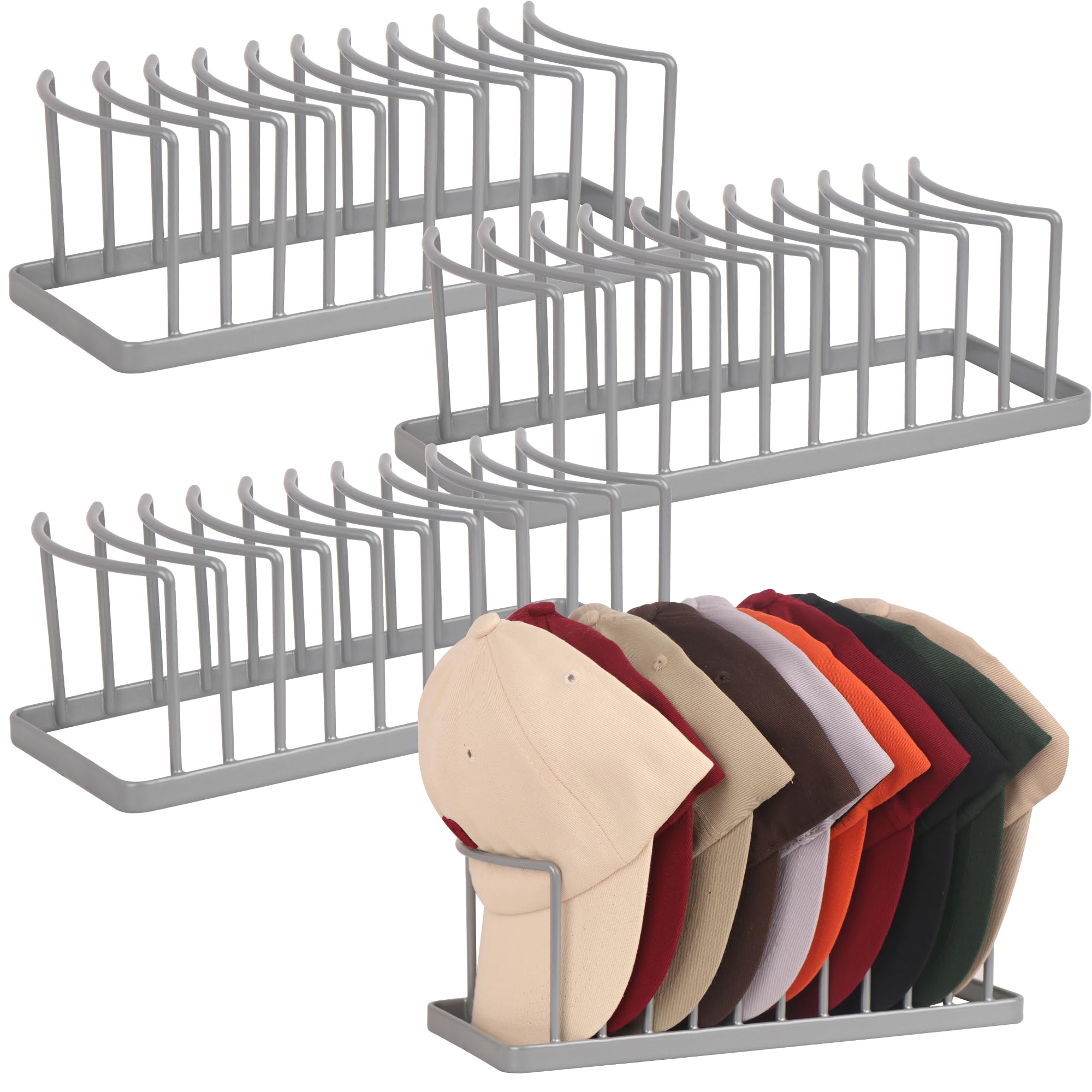 Yiseyruo Hat Organizer For Baseball Caps - 4 Pack Space Saving Hat Stand Hold 40 Caps - Premium Metal Hat Rack For Baseball Caps