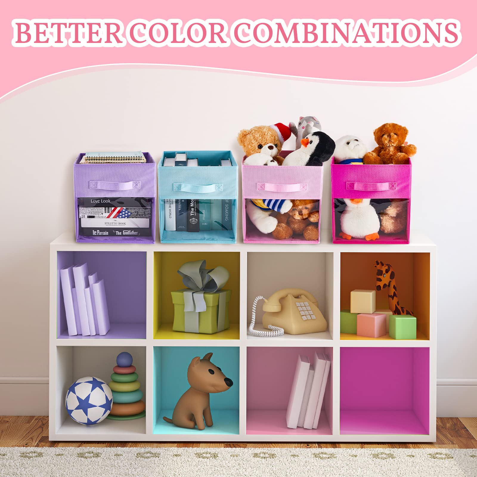 Marsui 12 Pcs Clear Storage Bins Collapsible Cube Storage Bin With Window Daycare Storage Organizer Bins Fabric Storage Bins For
