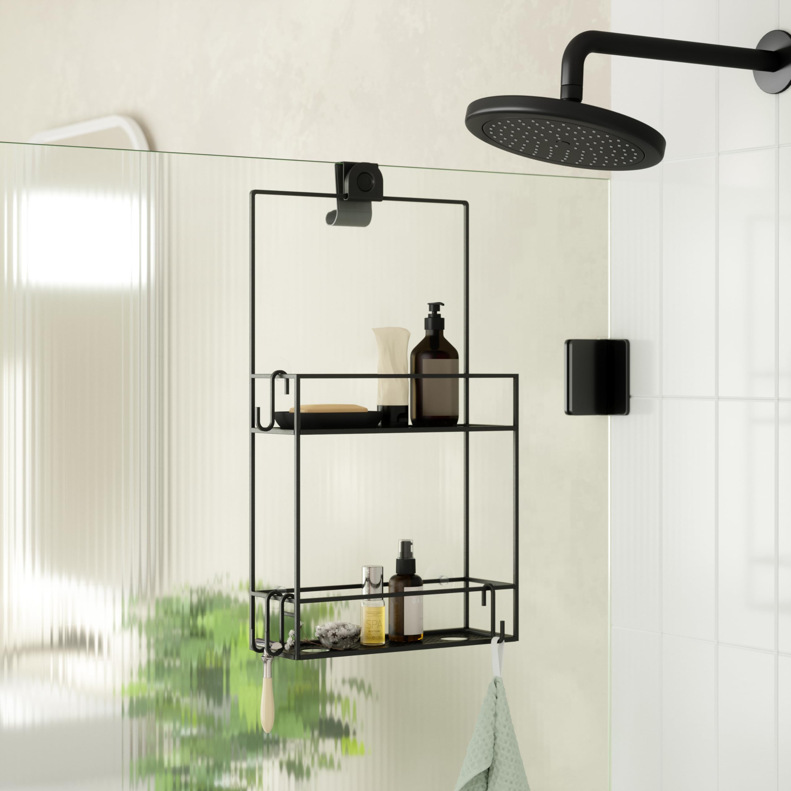 Umbra 023461-040 Cubiko Shower Caddy, Black Metal Shower Caddy Over The Shower Head
