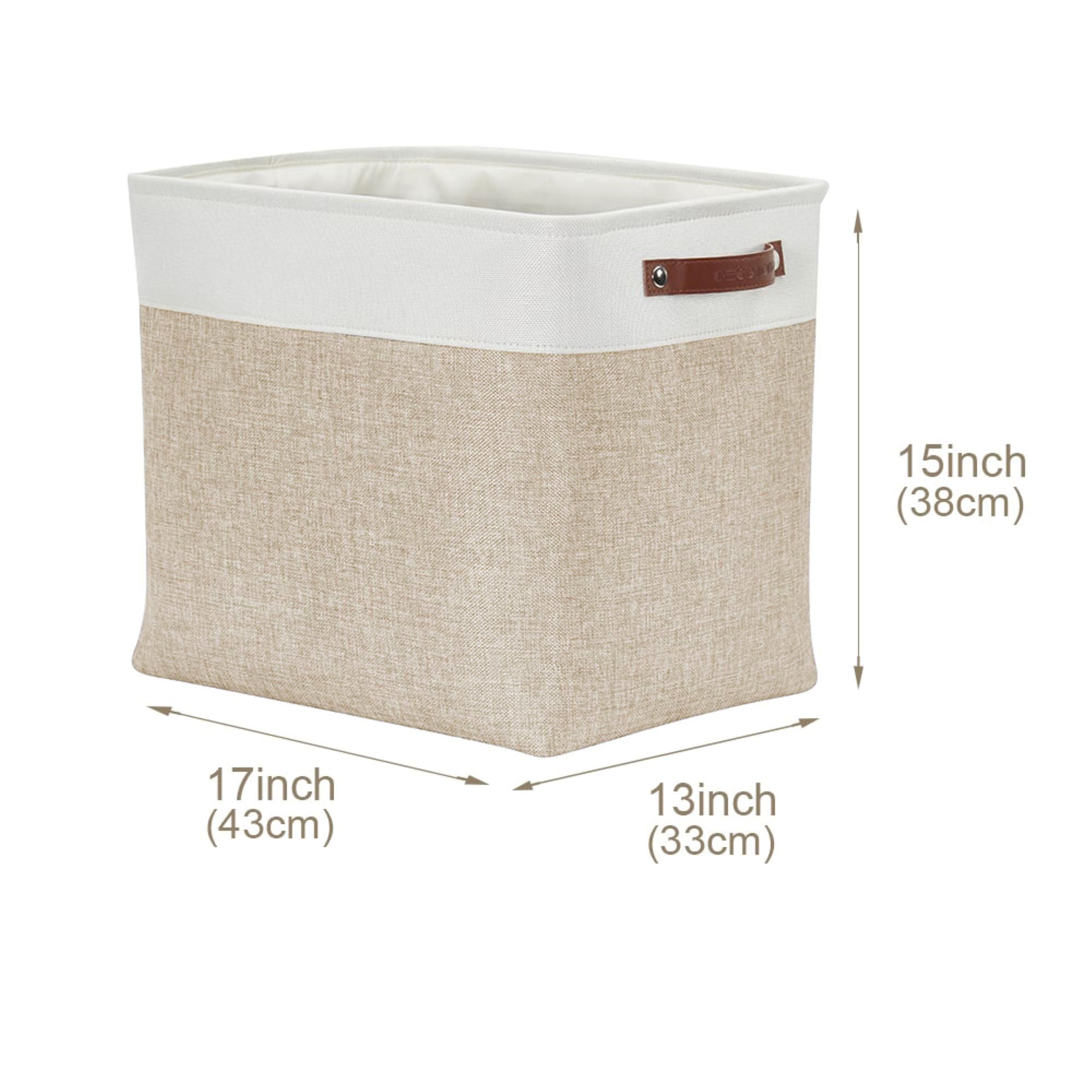 DECOMOMO Extra Large Storage Baskets, 54.5L Fabric Storage Bins for Organizing Linen Closet, Nursery (Beige & White, XXXL - 3 pa