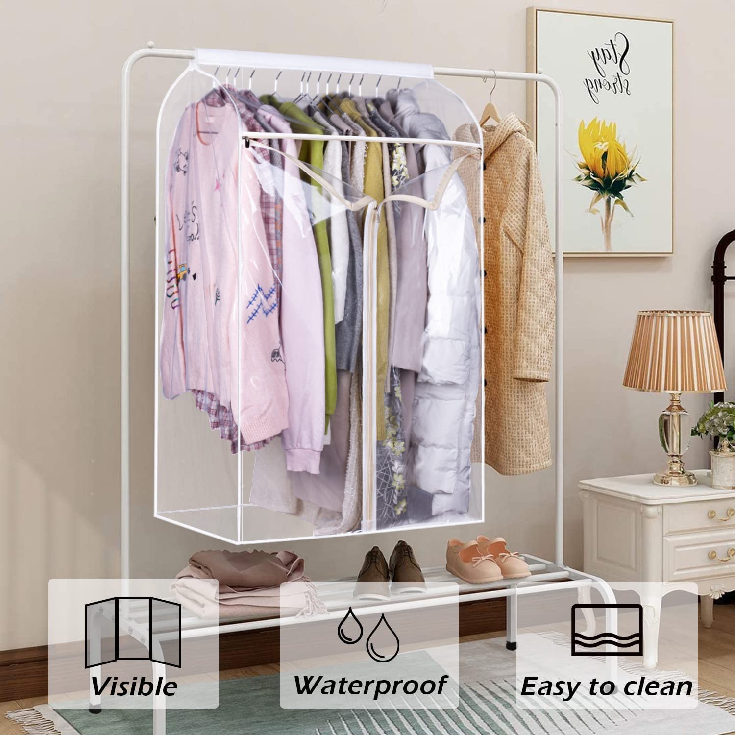 KEETDY 43" Hanging Garment Bag with Clear Window - Closet Storage Cover for Suits & Coats, Model 4K005CC