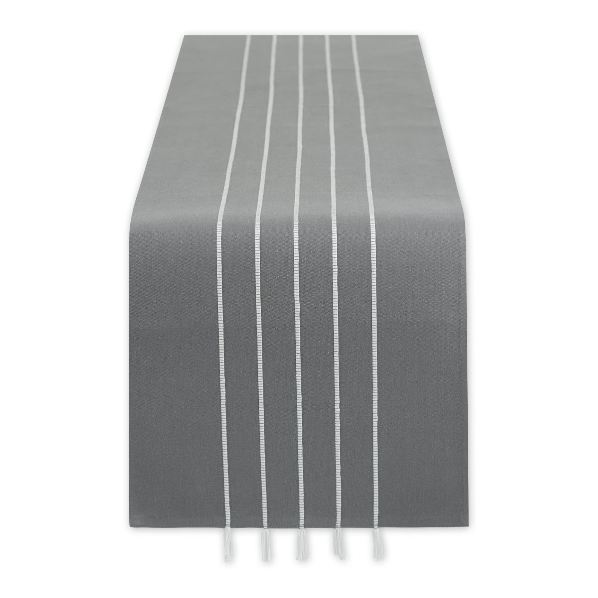GRAY/ WHITE STRIPE TASSEL TABLE RUNNER 14x108