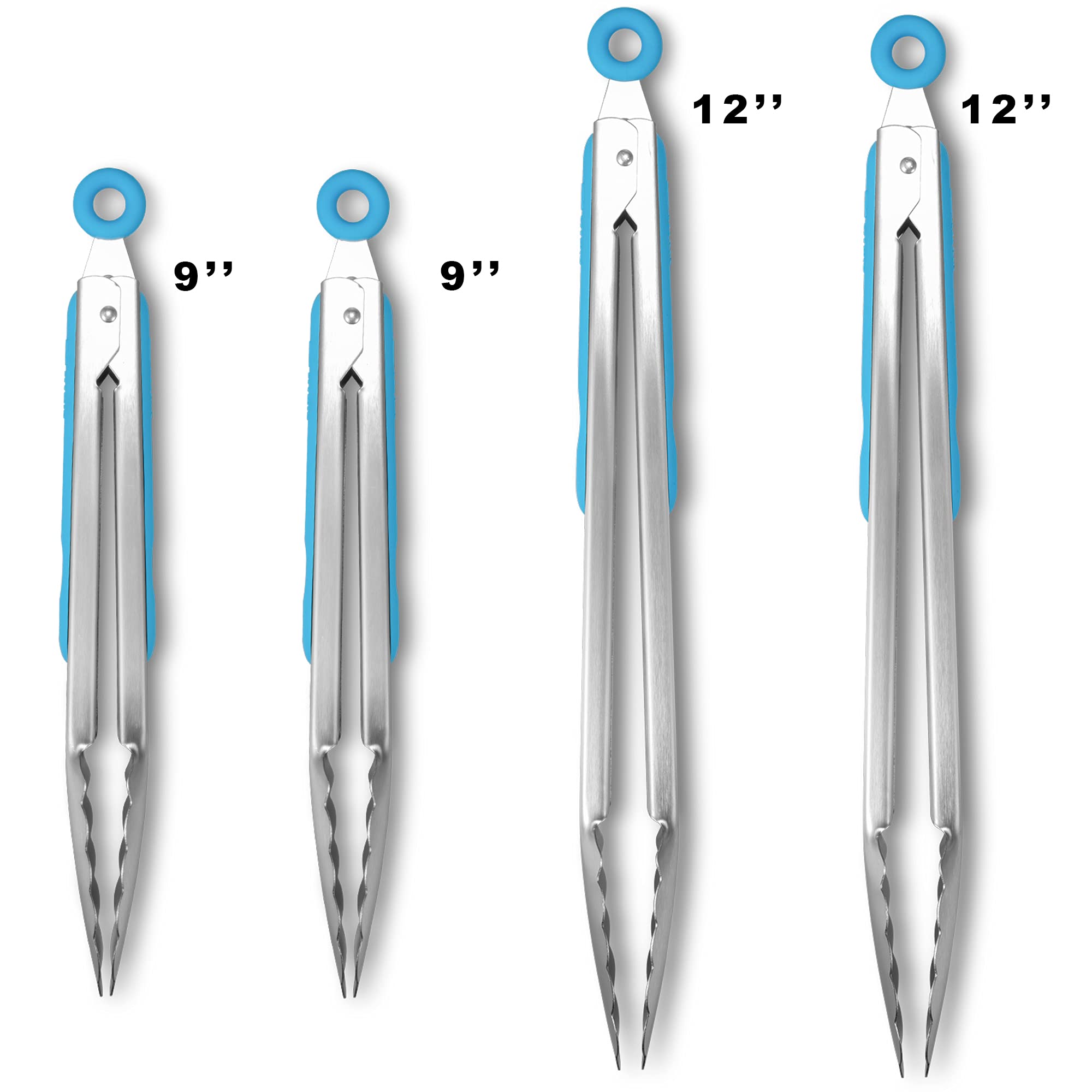 304 Stainless Steel Kitchen Cooking Tongs,9 '' And 12 '' Set Of 4 Sturdy Grilling Barbeque Brushed Locking Food Tongs With Ergon