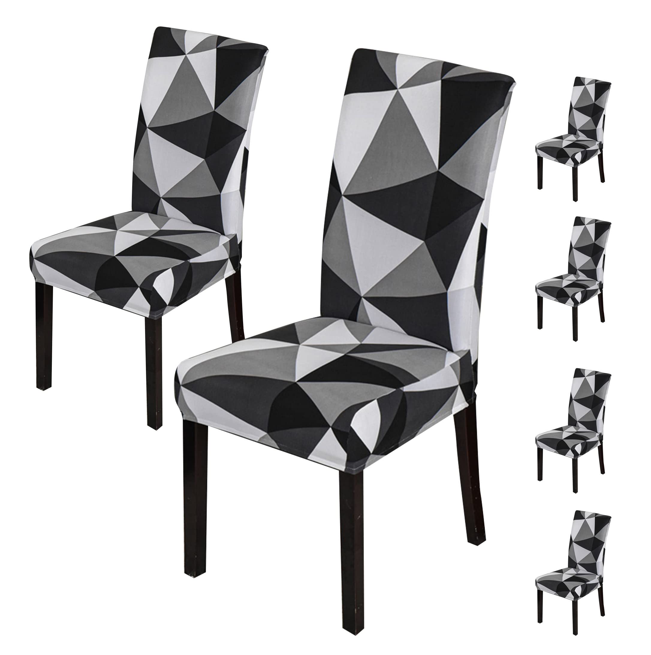 House Of Quirk Elastic Chair Cover Stretch Removable Washable Short Dining Chair Cover Protector Seat Slipcover (Pack Of 6, Blac