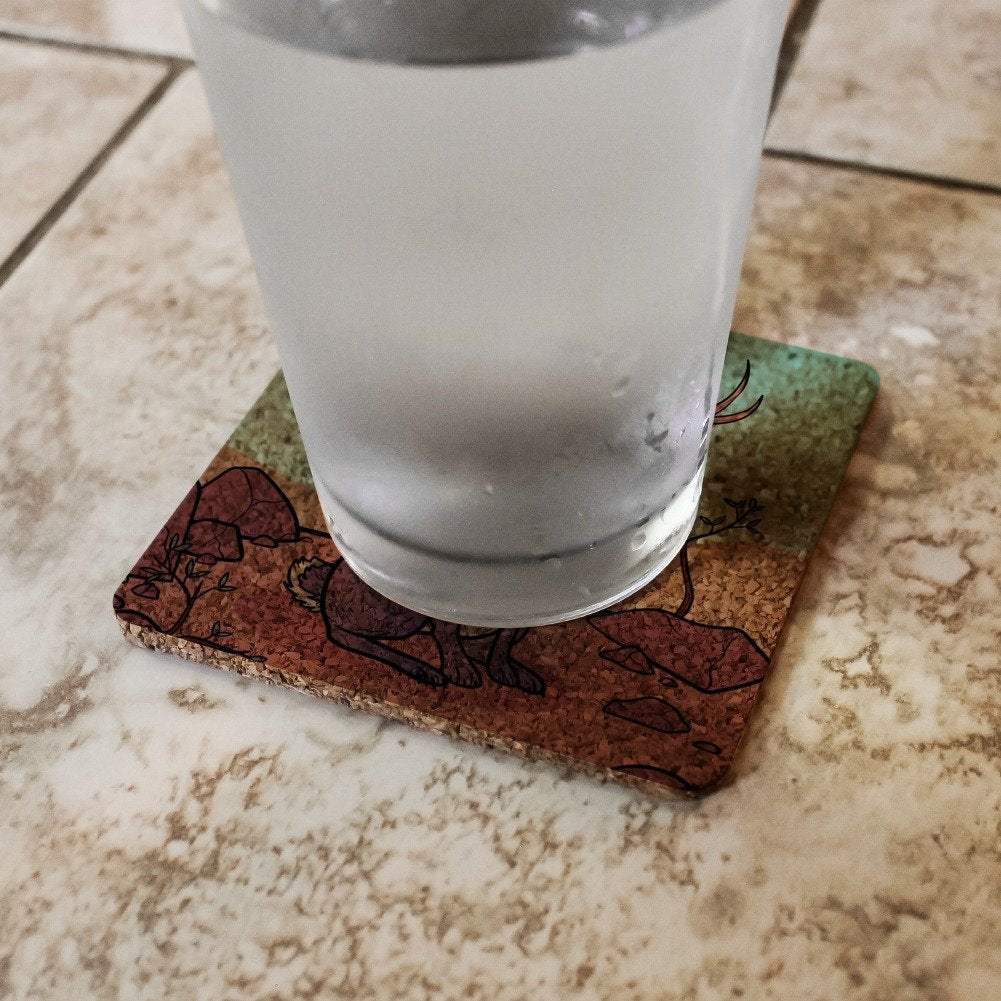 Cartoon Jackalope Low Profile Novelty Cork Coaster Set