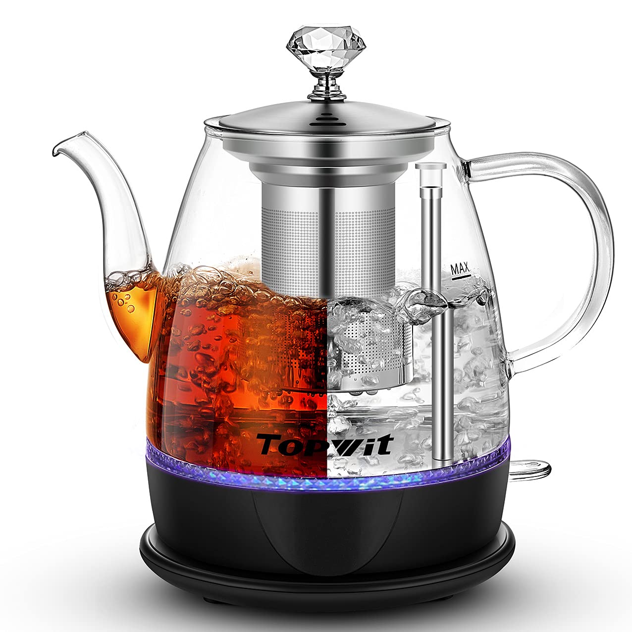Topwit Electric Kettle Glass  For Hot Water  Tea and Coffee Dual Purpose Design  BPA-Free  1L Pour Over Removable Stainless Steel Infuser  Auto-shut Off & Boil-dry Protect