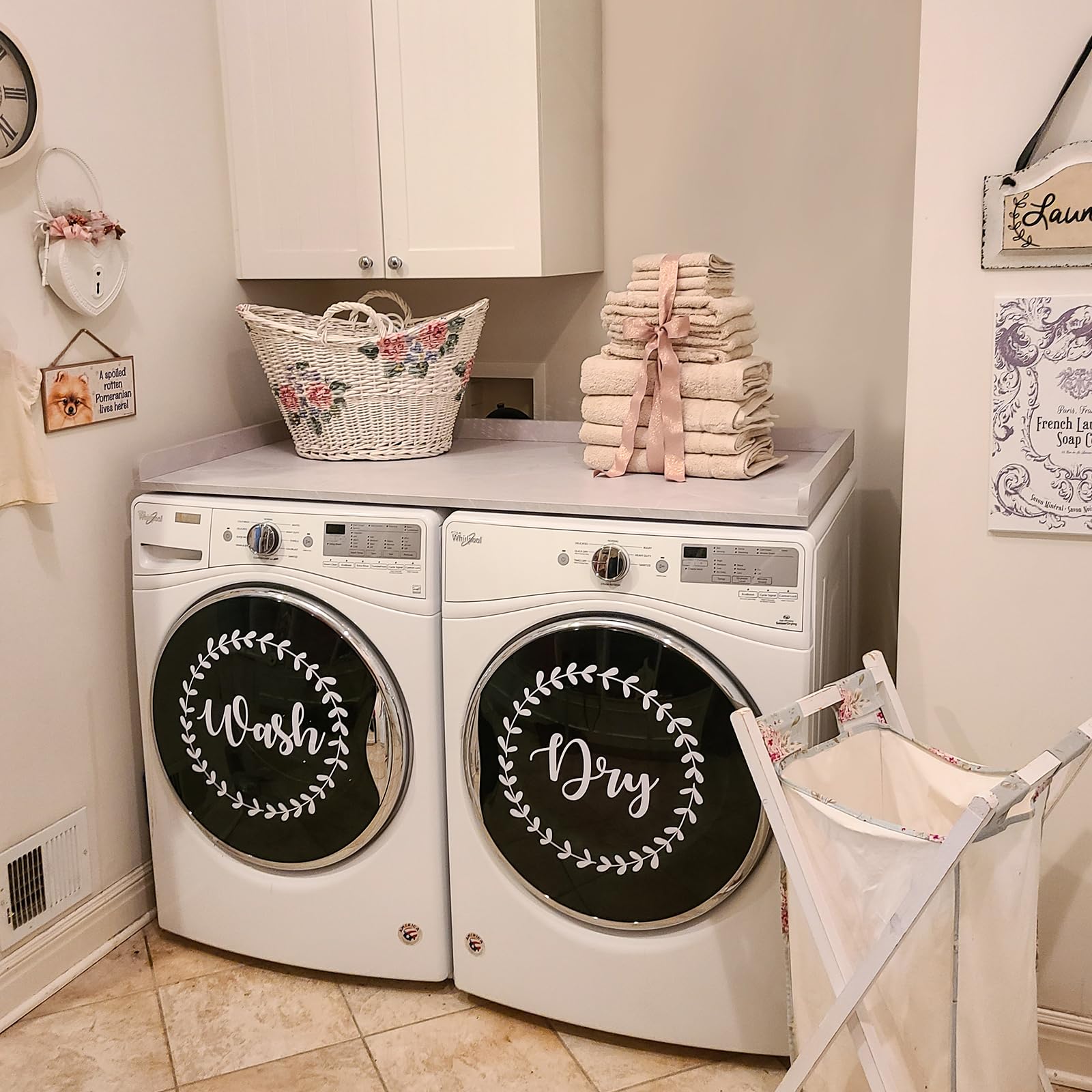 Kaboon Washer Dryer Countertop, Melamine Countertop With Edge Rails - 27.5'' Depth X 54'' Width Laundry Room Organization, White