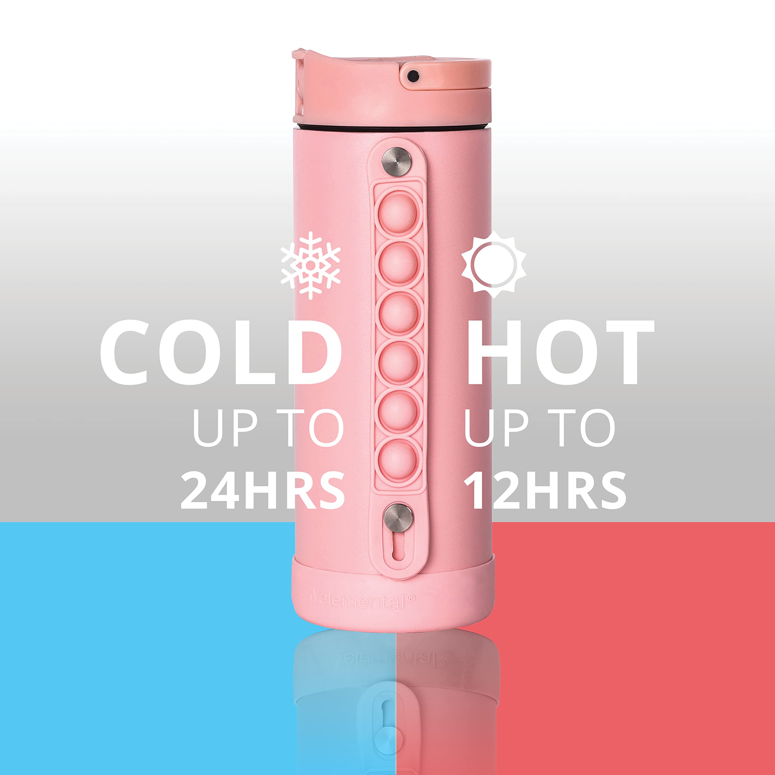 Elemental Iconic Kids Water Bottle With Straw Lid & Stress Relief Pop It Handle, Leak-Proof When Closed, Triple Insulated Kids S