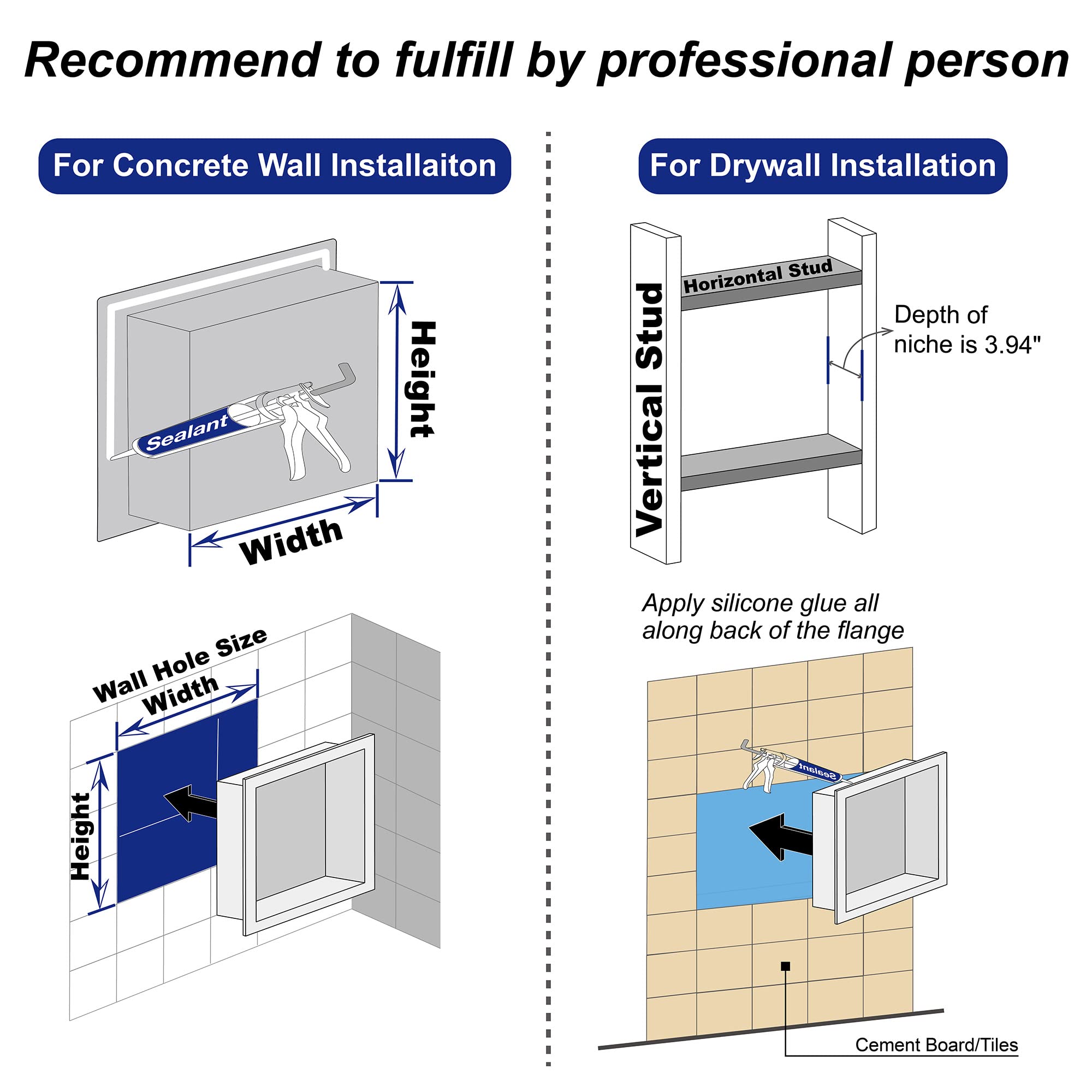 Bernkot Stainless Steel Shower Niche 24'' X 12'' Matte Black No Tile Needed Recessed Shower Shelf For Bathroom Storage Over Moun