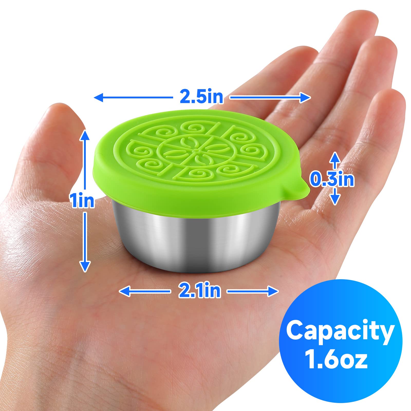 6 Pack 2.5Oz Salad Dressing Containers To Go, Advanced Stainless Steel Condiment Containers With Silicone Lids Easy To Open, Lea