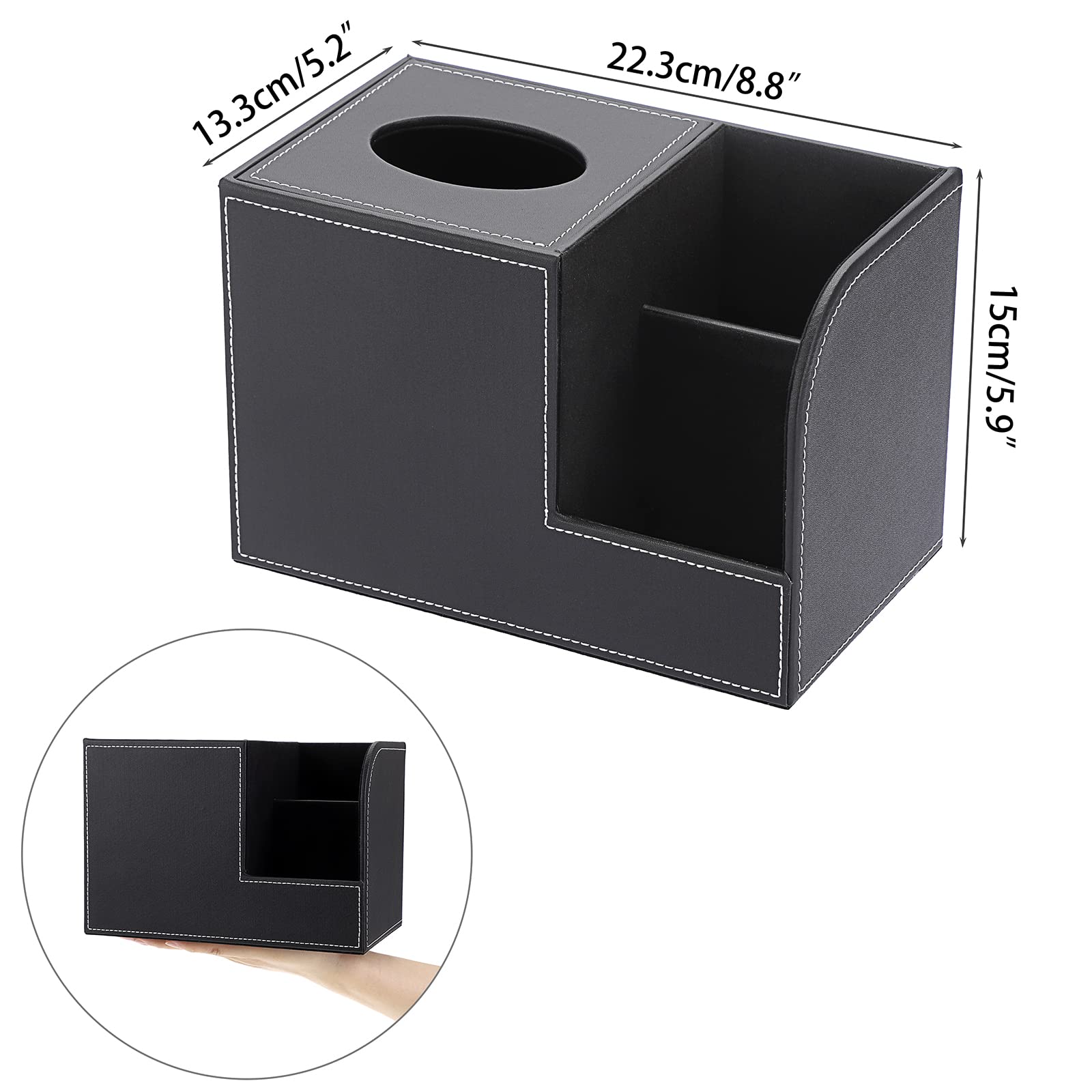 Sumnacon Square Leather Tissue Box Cover - Decorative Cube Tissue Box Holder With Side Organizer, Modern Tissue Box For Living R