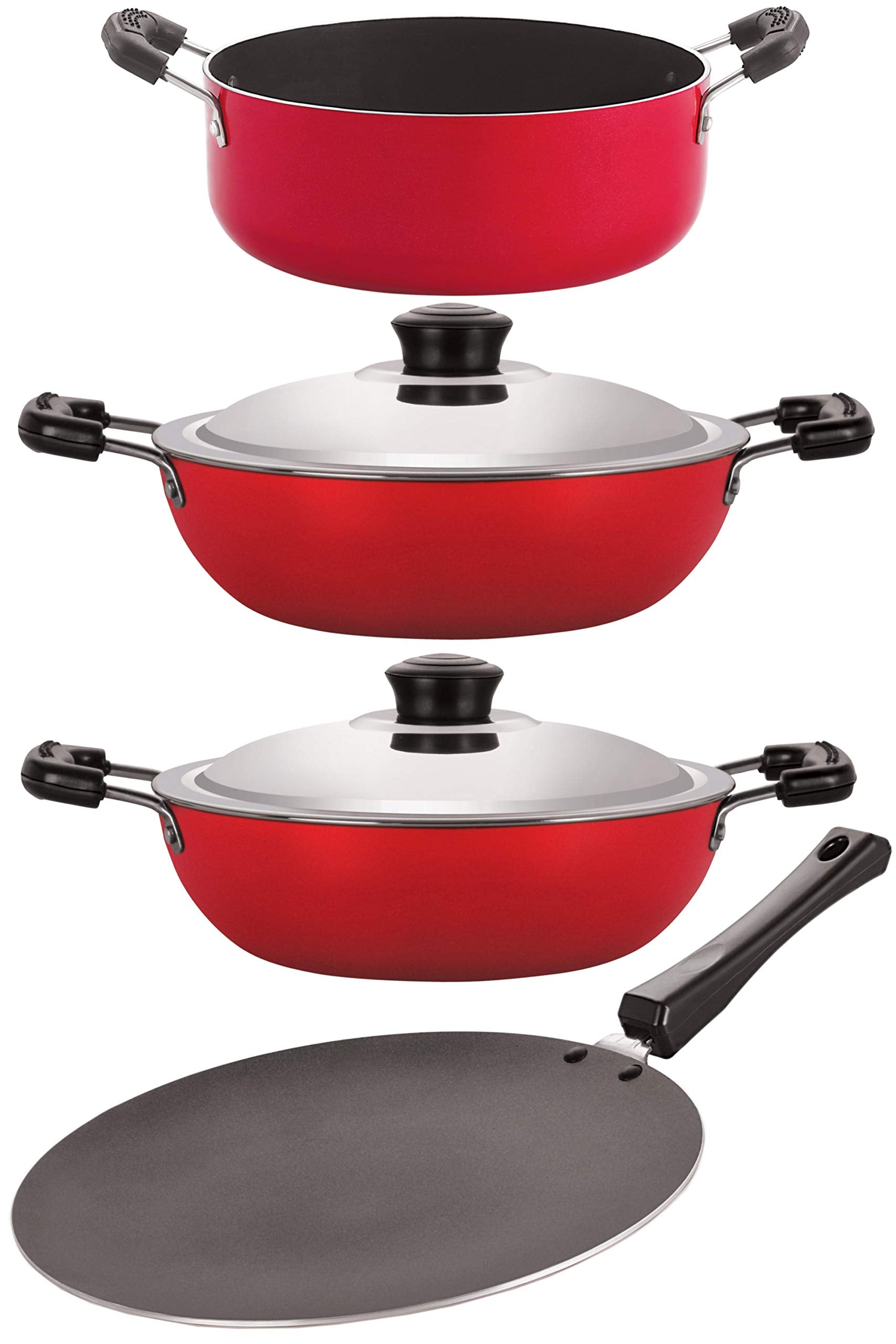 Nirlon NonStick Aluminium Kitchen Cooking Essential Set (Ct11_Dkd(M)_Dkd(B)_Cs24)