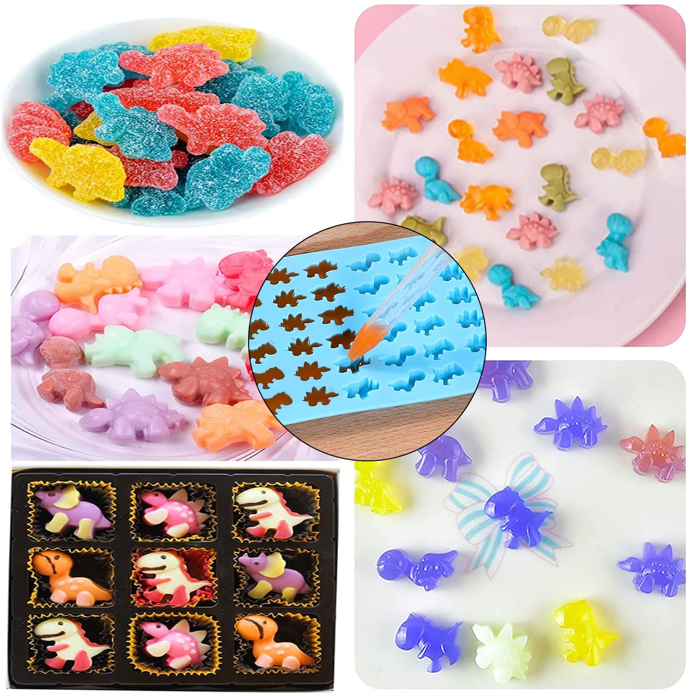 3-Pack Mini Dinosaur, Bear Shape,Panda And Panda Claws Candy Chocolate Non-Stick Silicone Mold And Ice Cube Tray, Silicone Candy