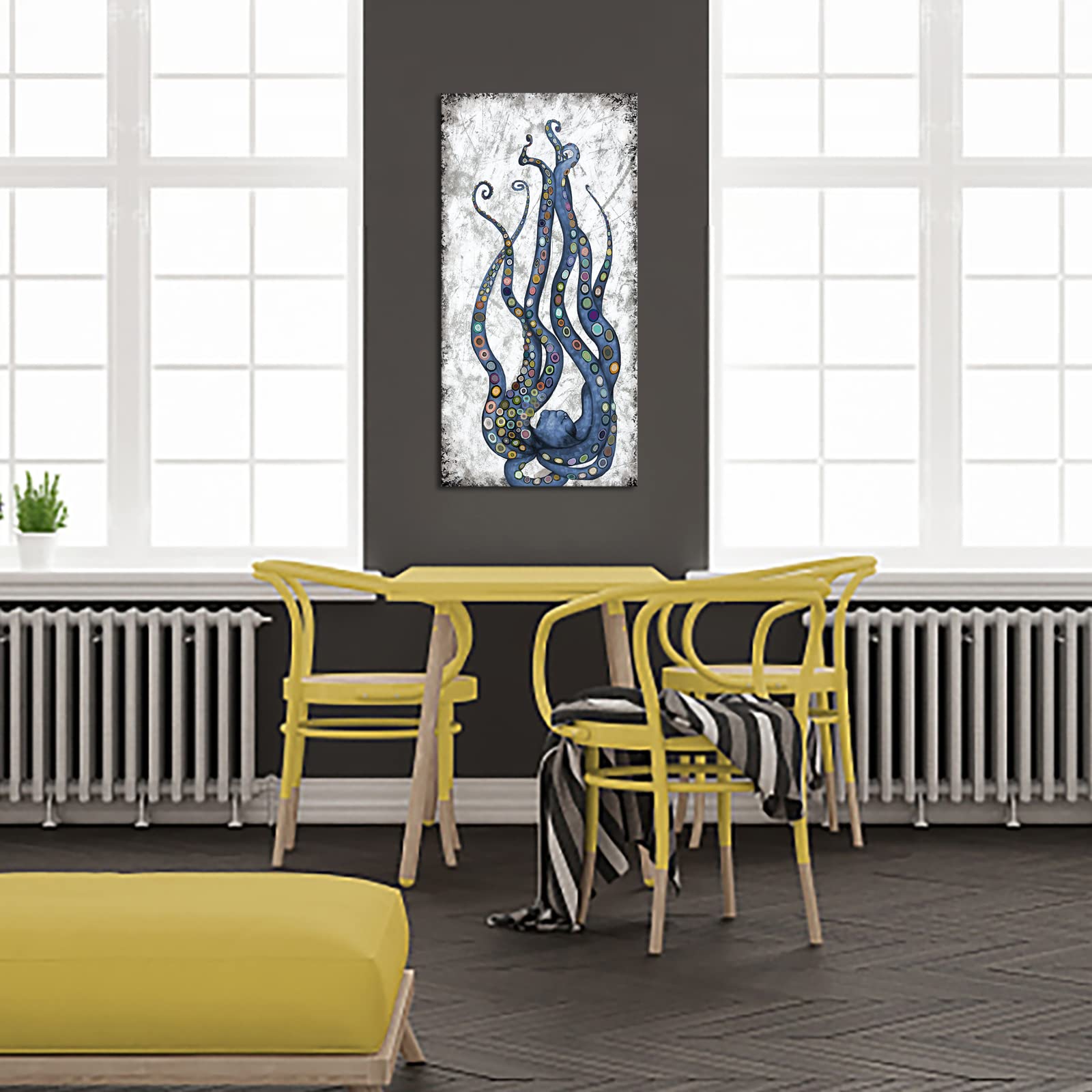 Iknow Foto Vertical Canvas Wall Art Abstract Grey And Blue Octopus Painting Printed On Canvas Sea Life Picture Poster Gallery Wr