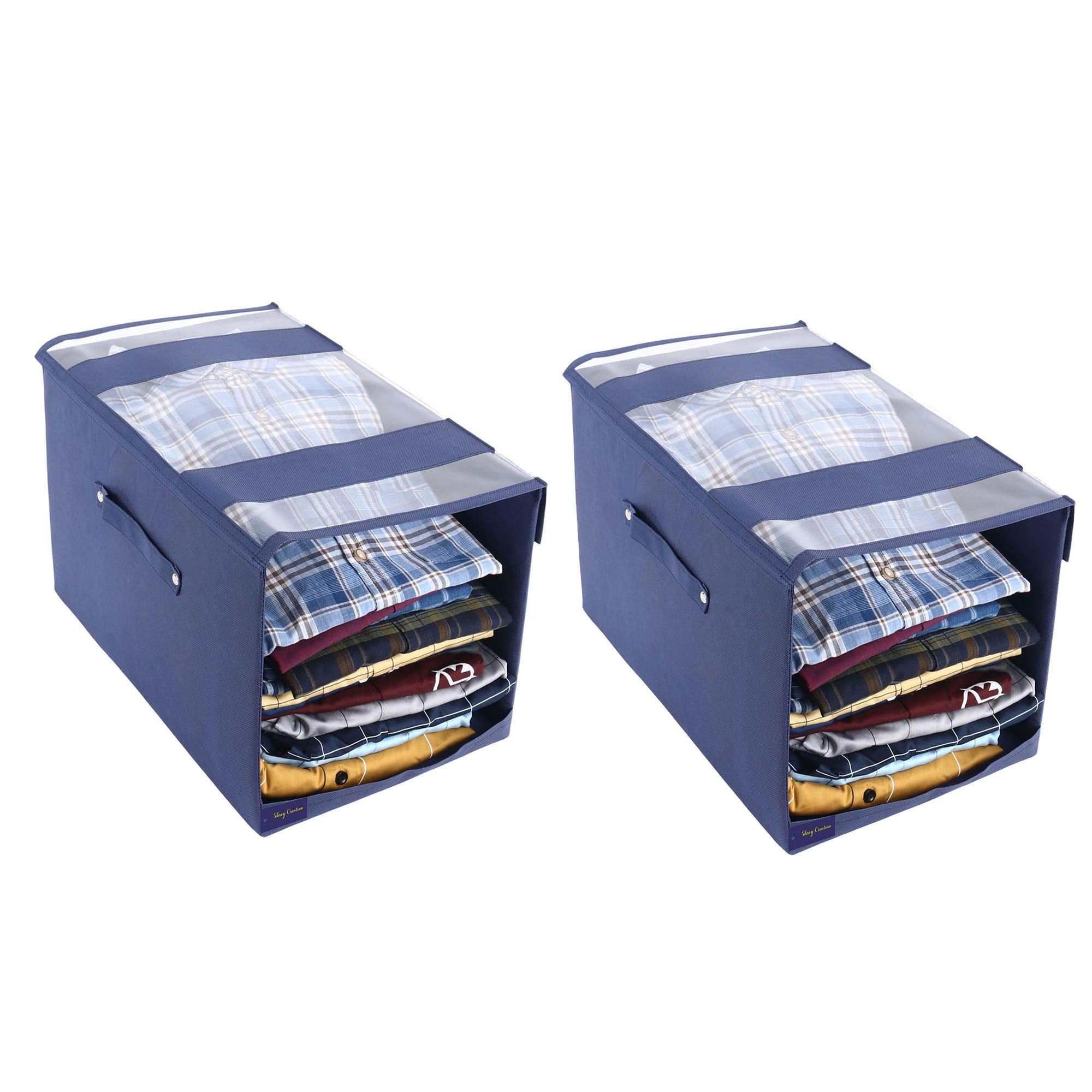 Shrey Creation Non Woven Shirt Stacker, Shirt Organizer Wardrobe OrganizerNavy Blue Pack Of 2