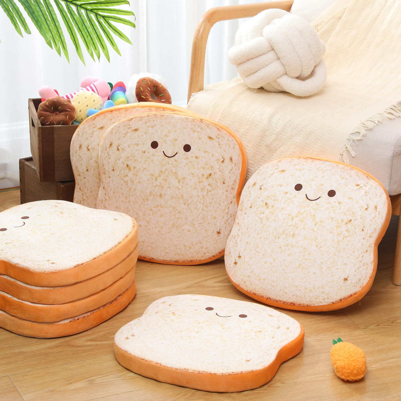 Croblissful 8 Pcs Toast Seat Cushion Bread Chair Cushion With Removable Cover 15'' X 15'' Cute Chair Pillow Pad Toast Shaped Sof