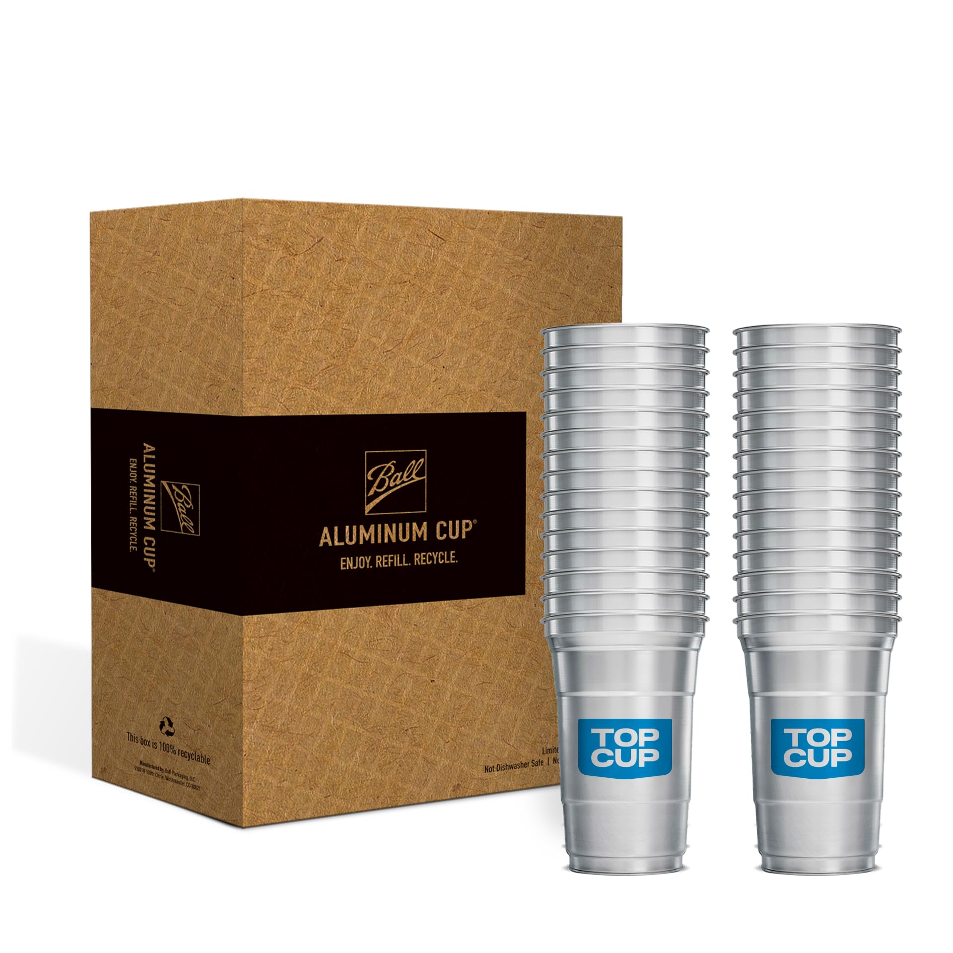 Ball Aluminum Cup 20 oz Recyclable Party Cups, 30 Count, Durable Aluminum, 20 oz Ball Logo