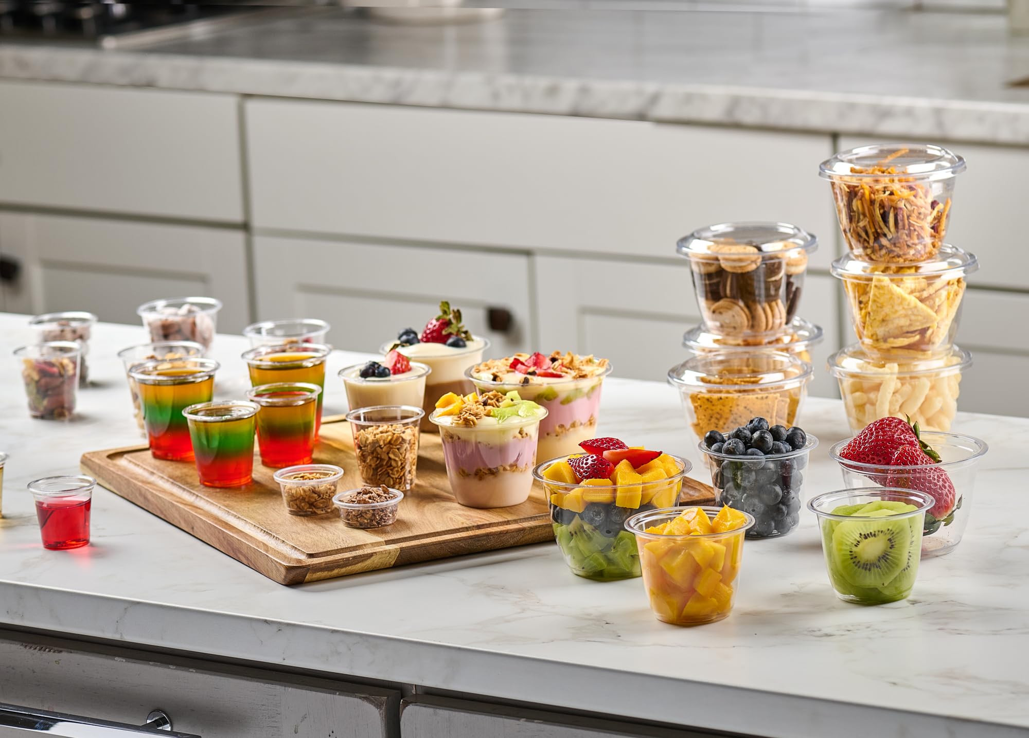 Patchke [ 3 Oz - 100 Cups + 100 Lids ] Premium Quality, Jello Shot Cups With Lids - Leak-Resistant, Easy Snap-On Lids - Clear &