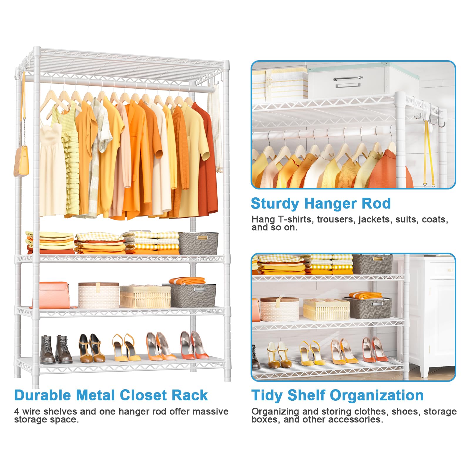 Ulif H4 Plus Garment Rack, 4-Tier Portable Clothes And Clothing Rack For Bedroom And Cloakroom, Closet Storage And Organizer War