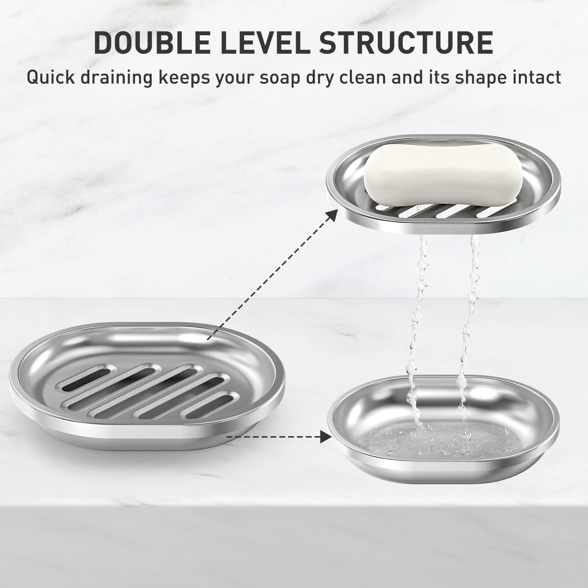 Soap Dish,Stainless Steel Soap Holder With Drain Spout,Brushed Metal Soap Saver For Bathroom Shower, Bathtub, Kitchen Sink,Durab