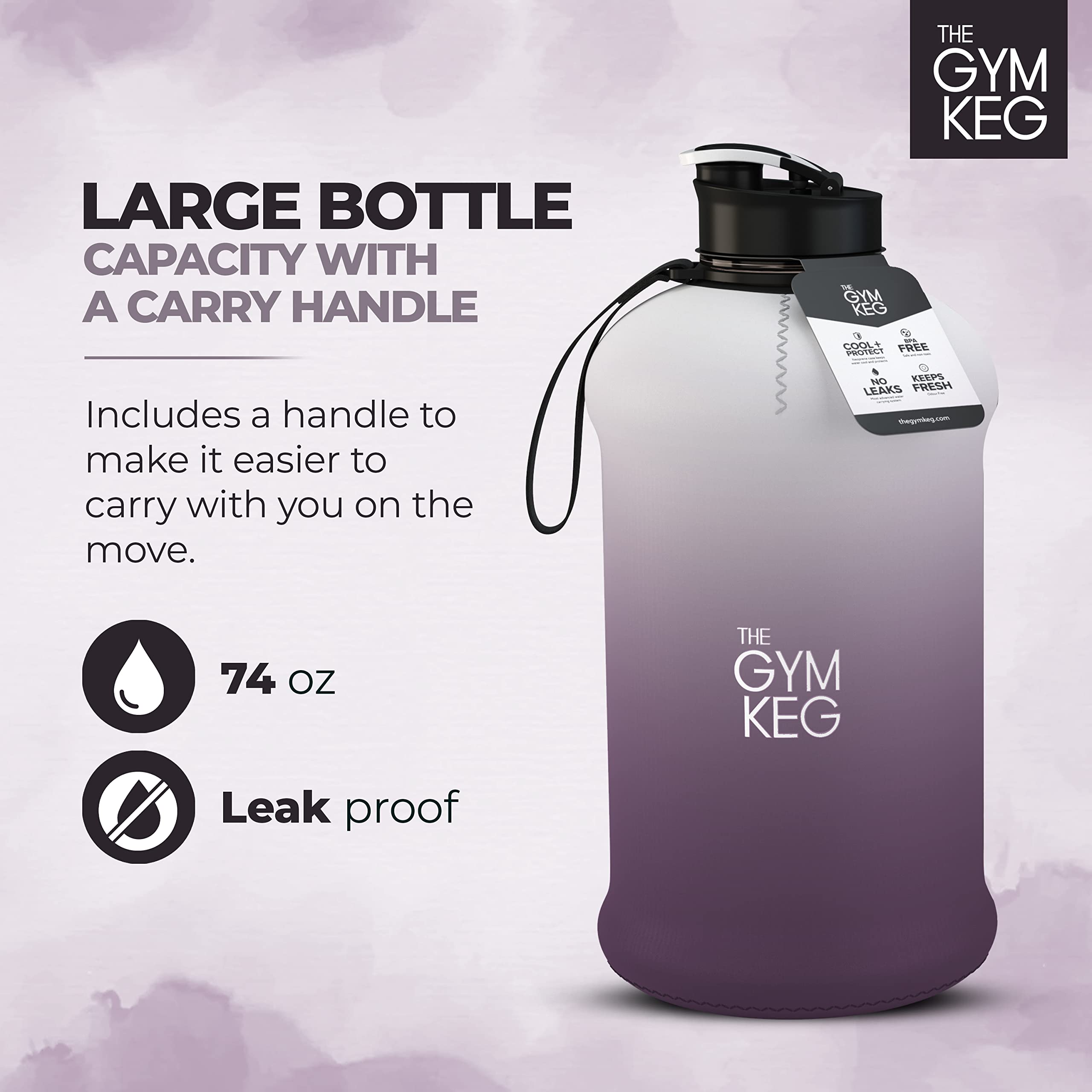 The Gym Keg Sports Water Bottle Half Gallon Carry Handle Big Water Jug For Sport Large Reusable Water Bottles Eco-Friendly, Trit