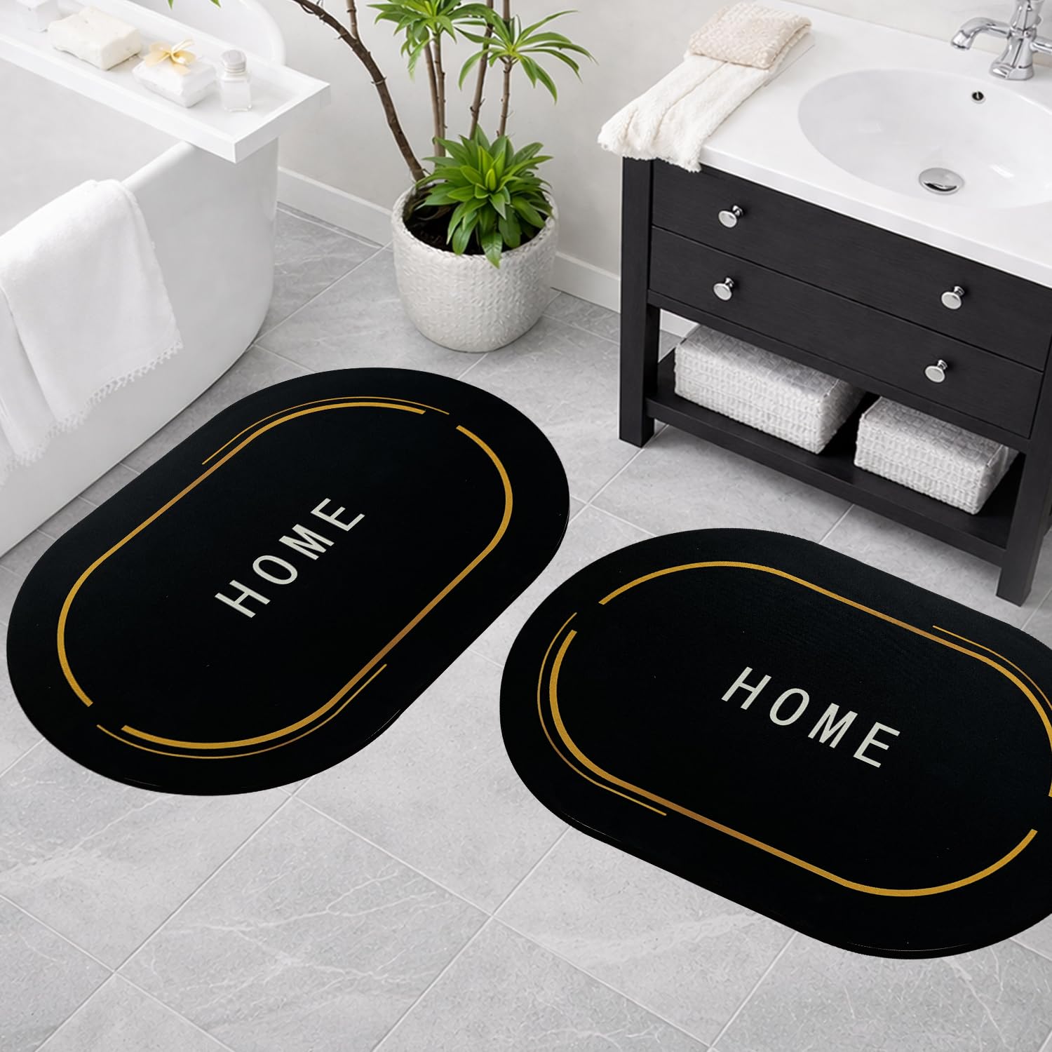 Canway 2 Pieces (3.5Mm) AntiSkid Water Soaking Home Print Door Mat, Water Absorbent Mat (40X60Cm) Black