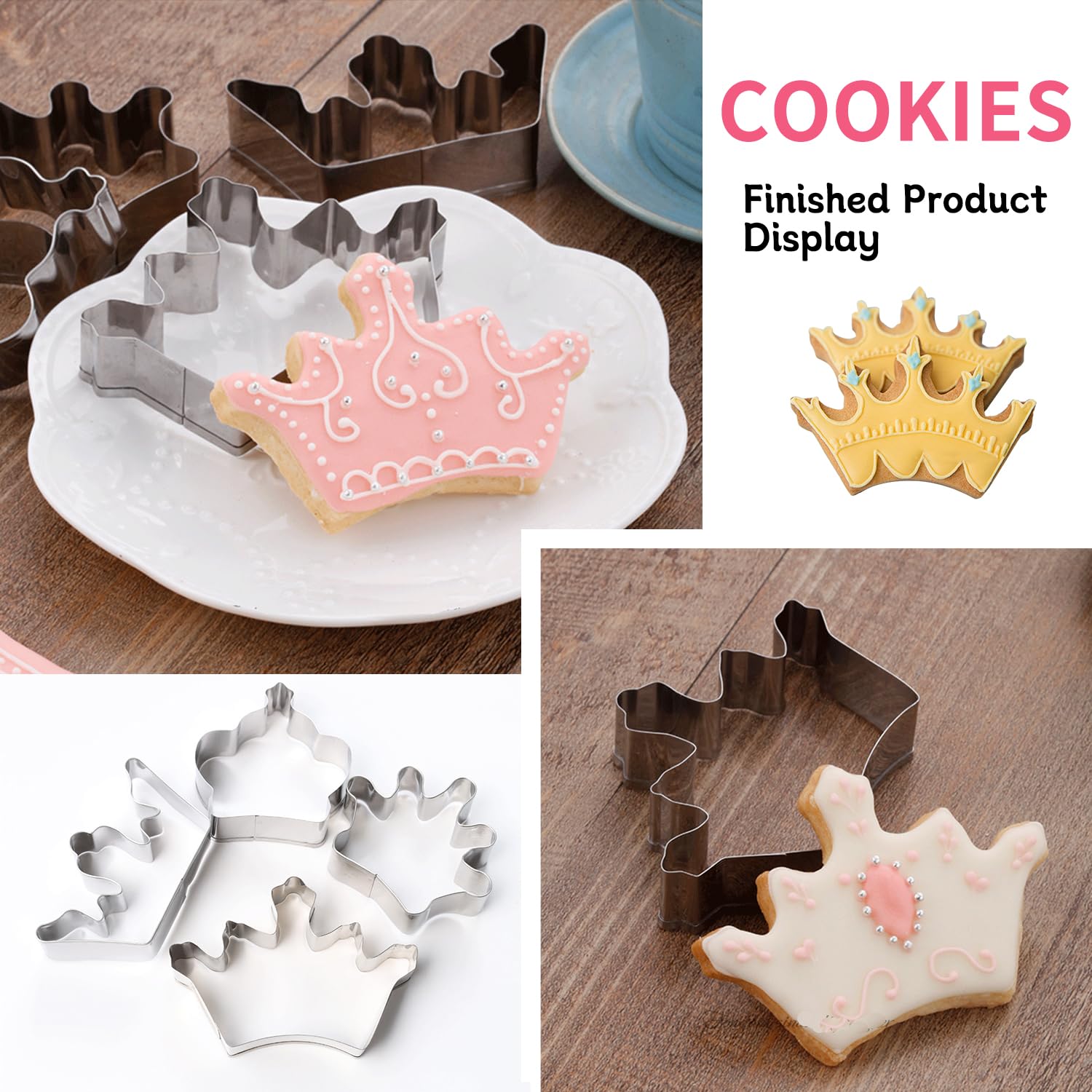 Mini Cookie Cutter 4 Pcs/Set Crown King Queen Prince Princess Shapes Stainless Steel Cookie Cutter Fondant Cutter-Tiny2.5-3.6