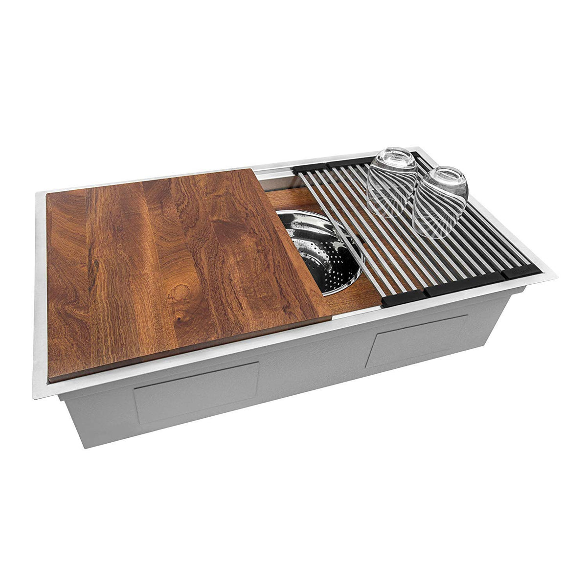 Ruvati 33-Inch Workstation Dual Tier Ledge Kitchen Sink Undermount 16 Gauge Stainless Steel - Rvh8222