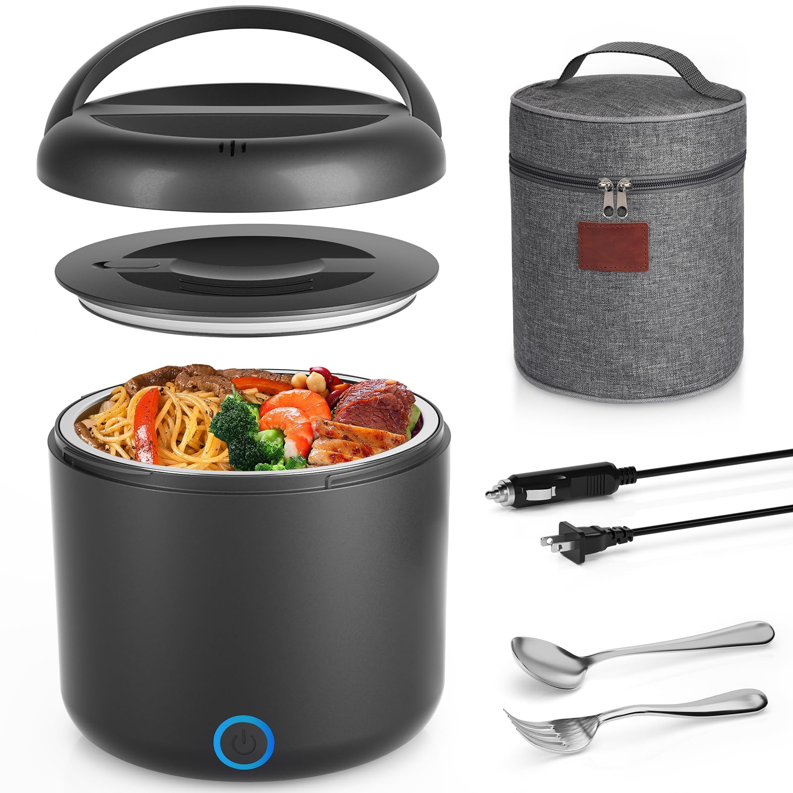 Carsolt Electric Lunch Box for Adults, 41-Ounce Portable Food Warmer, 100W Leakproof Heated Lunch Box with Insulated Bag Fork Sp