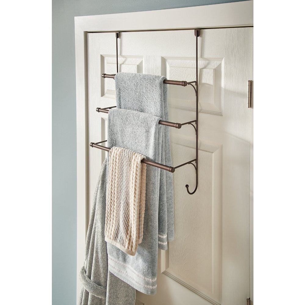 Franklin Brass (1-Pack) Over The Door Hooks Triple Towel Rack Bronze 3-Tier Towel Bar Rack With Hooks For Bathroom Organizers An