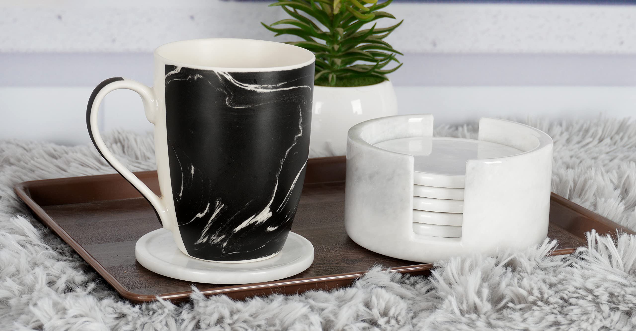 Radicaln Marble Coaster Set 3.5 Inches White Round Handmade Coasters For Table D  Cor Home D  Cor With Car Cup Coasters Set Of