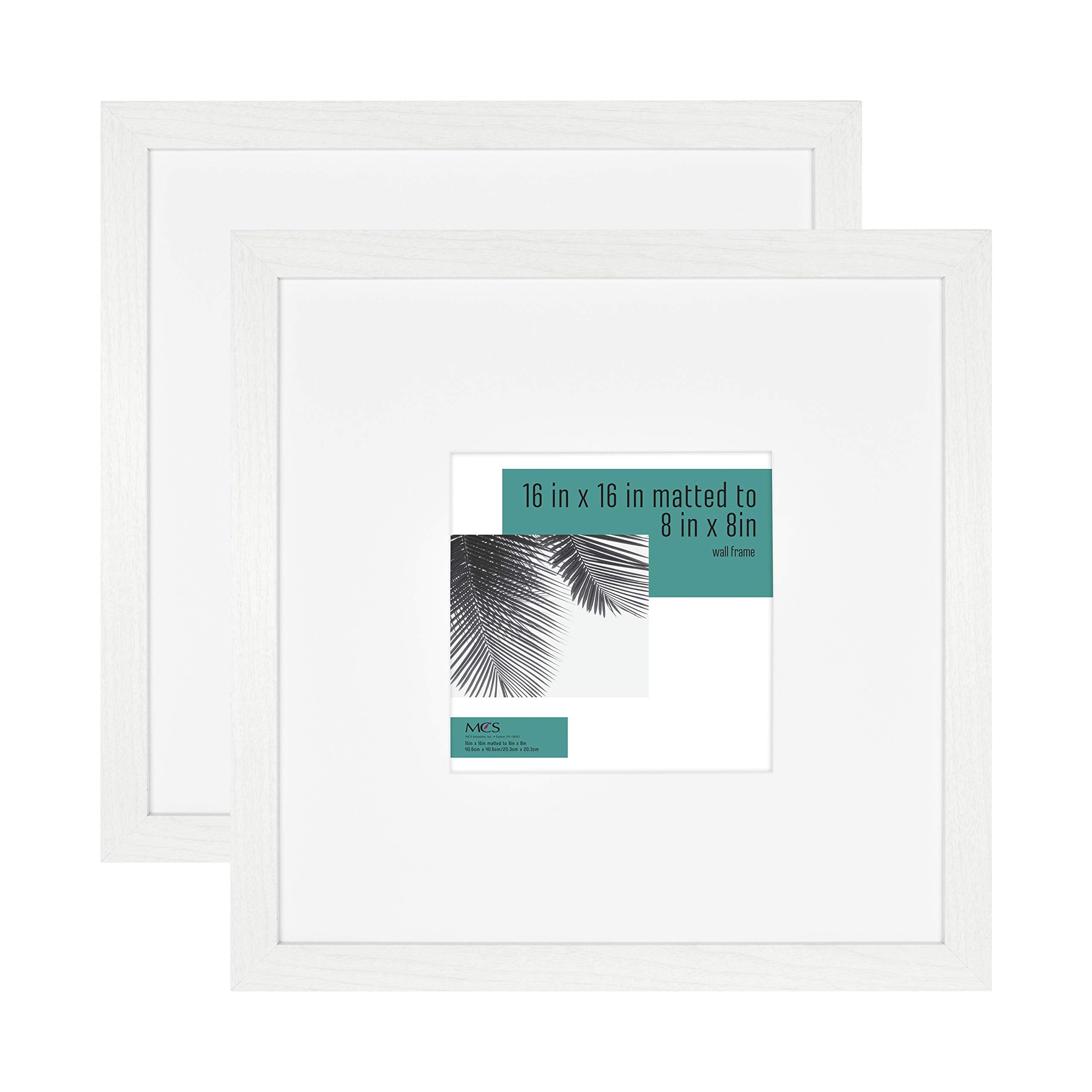 MCS Studio Gallery 16x16 Matted to 8x8 Picture Frame White Woodgrain, Square Photo Frame for Photos, Posters & Art Prints (2-Pac