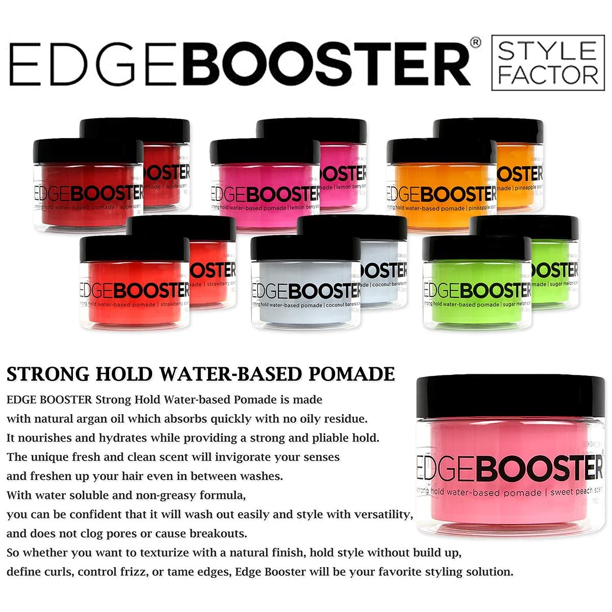 (2Pack) Style Factor Edge Booster Strong Hold Water-Based Pomade 338Oz (Citrus)