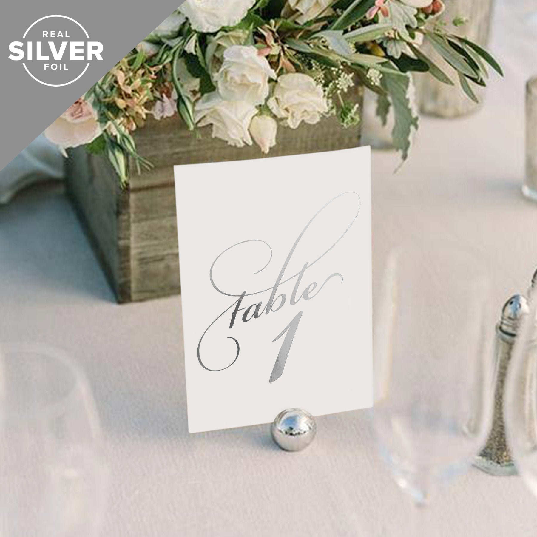 Bliss Collections Silver Foil Wedding Table Numbers, Double Sided 4X6 Calligraphy Design, Numbers 1-40 And Head Table Card Inclu