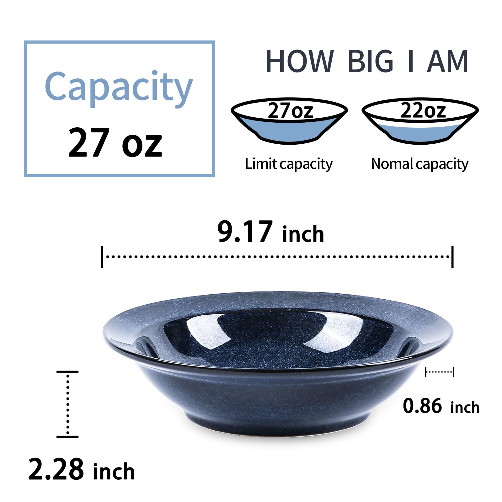 Vicrays Wide Rim Soup Bowls - 27Oz Ceramic Pasta Plates Bowl Set Of 4 For Gumbo Salad Spaghetti Dipping Bread Dishes Home Restau