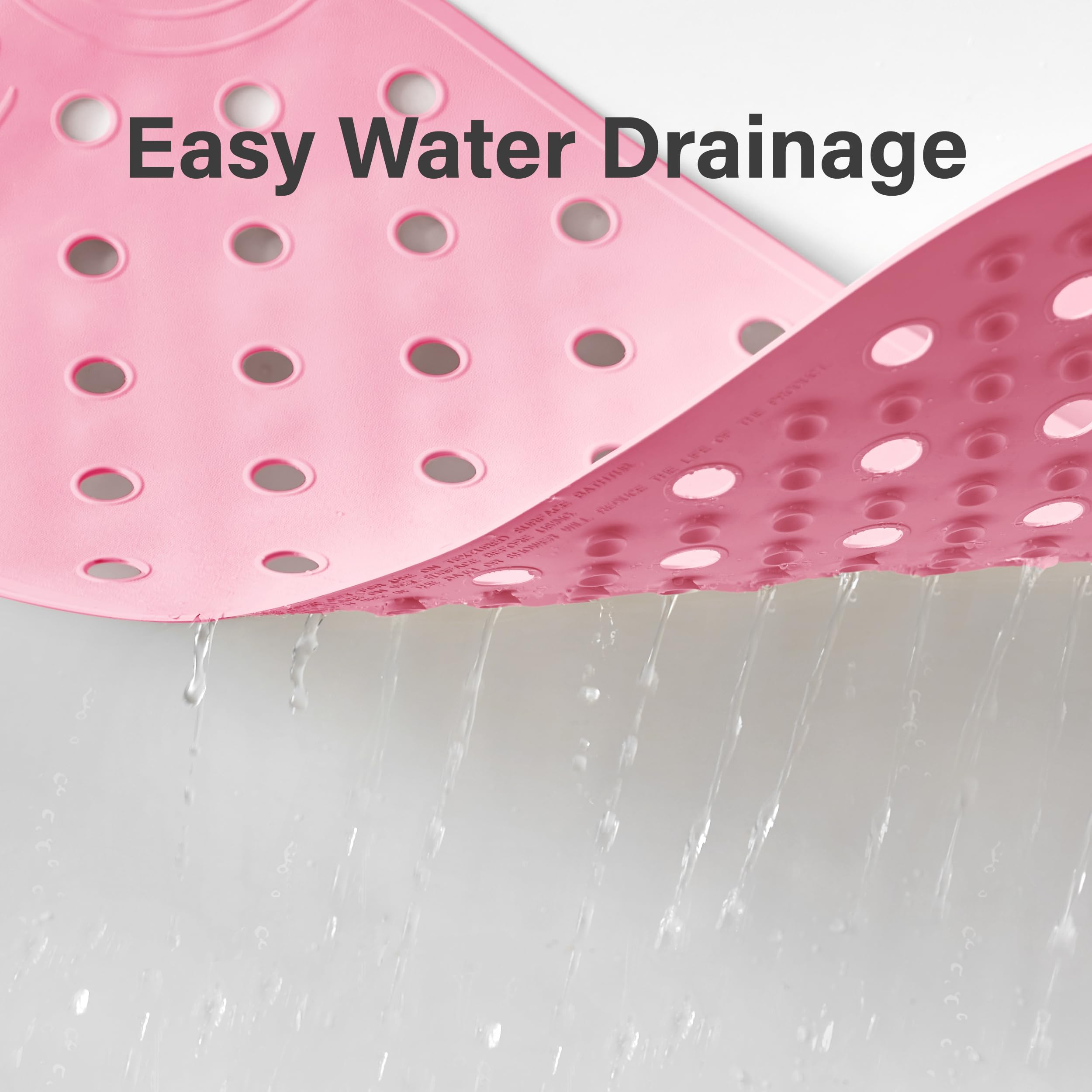Selfsuite Rubber Bathtub Mat Shower Mat Non-Slip, 31X14 Inch, Bath Tub Floor Mat With Suction Cups And Drainage Holes, Pink