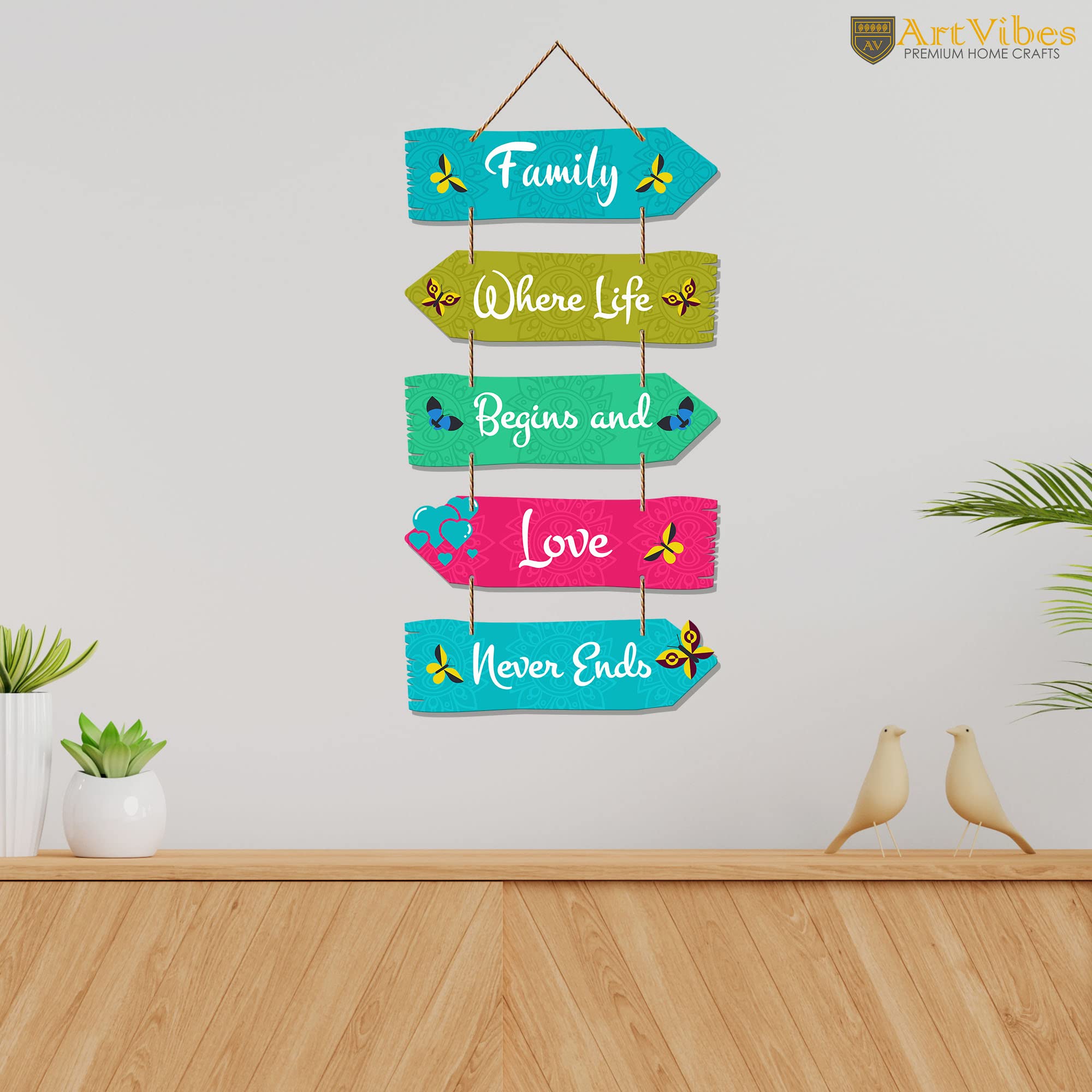 Artvibes Family Quotes Decorative Wall MDF Wooden Hanger for Living Room | Bedroom | Gift | Art Piece for Home Decoration | Mode