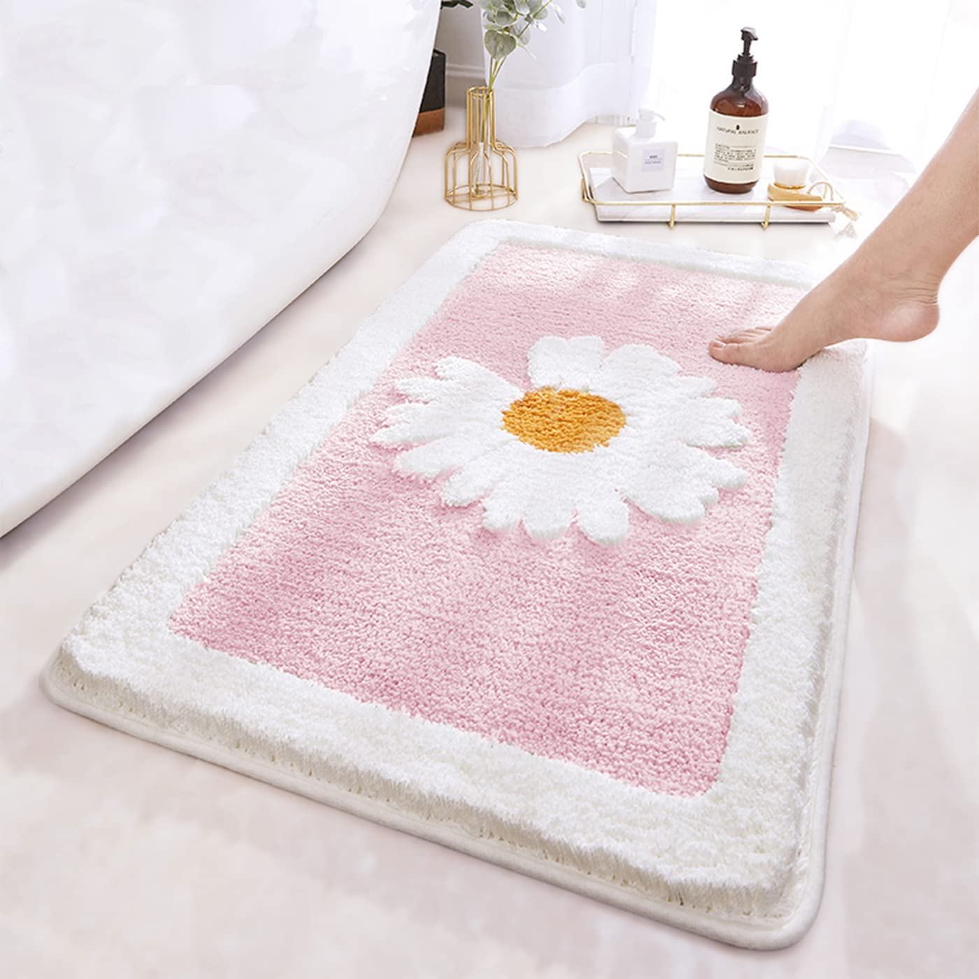 Annaruger Pink Bathroom Rug, Ultra Soft Microfiber Shaggy Bathroom Mats, 17''X 25'', Extra Absorbent Bath Rugs, Machine Washable