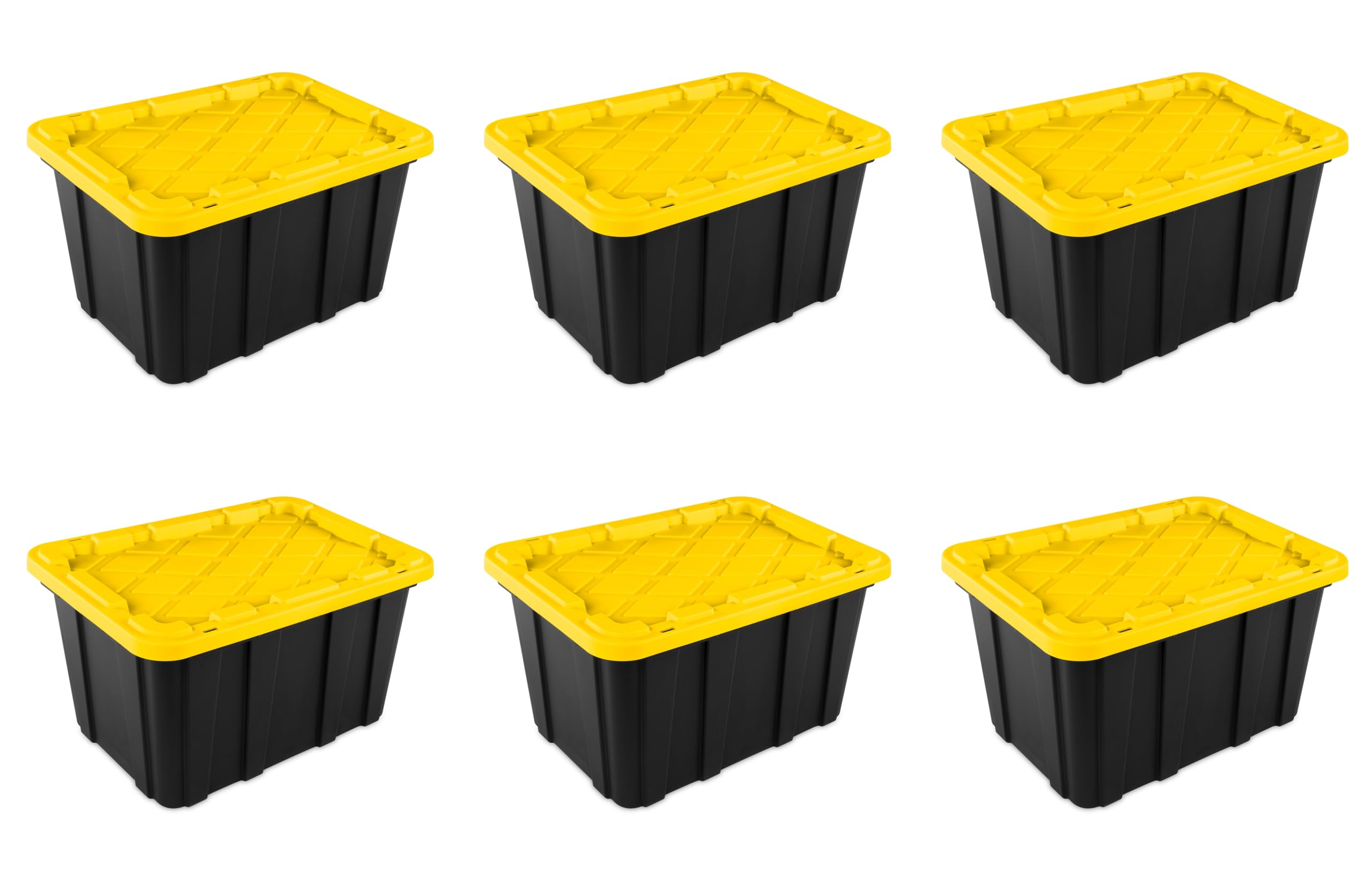 Sterilite 27 Gal Industrial Tote, Stackable Storage Bin with Snap-Fit Lid for Garage, Basement & Attic Storage, Black Base and Y