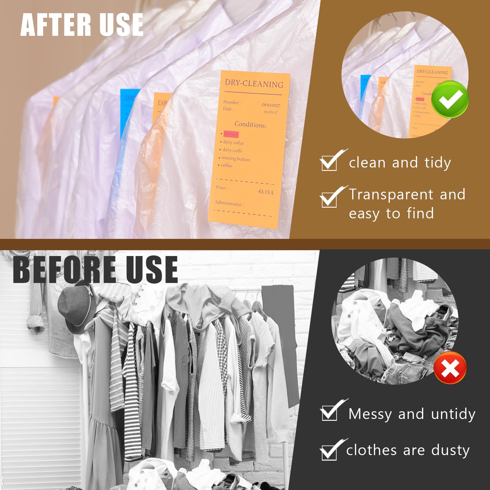 30 Pack Clear Dress Covers For Hanging Plastic Garment Bags 23.6 X 51.2 Inch Transparent Dry Cleaning Bags Dust-Proof Garment Co