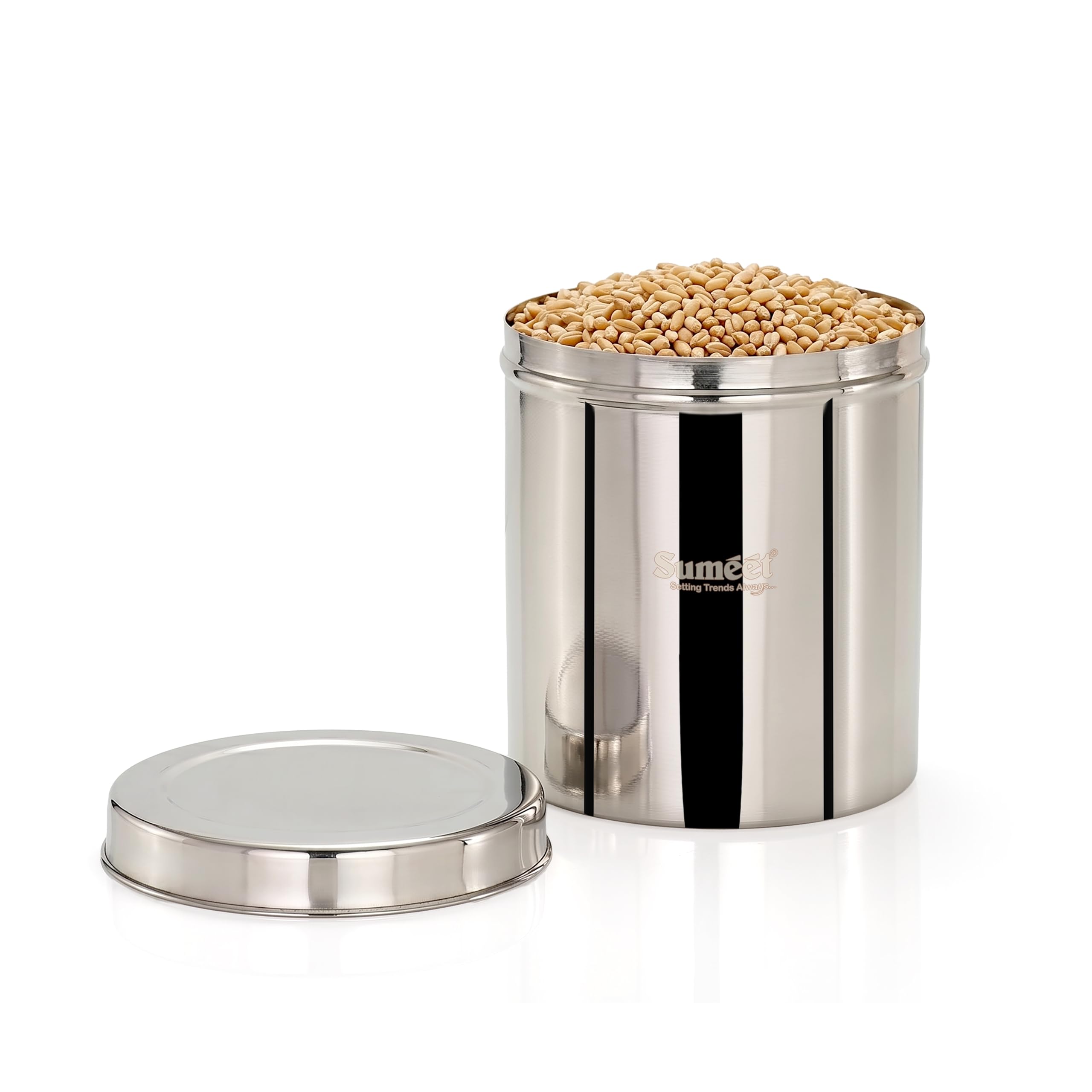 Sumeet Stainless Steel Large Dabba Canisters Vertical Storage Container For Kitchen  19Cm Dia - 5000Ml - (5Kg To 5.5Kg Approx)