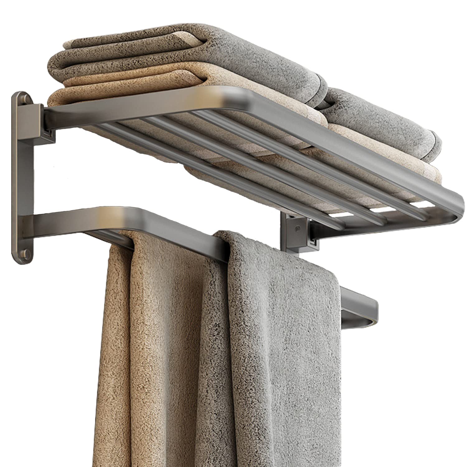 BOZWELL Bathroom Lavatory Towel Rack with Two Towel Bars,24-Inch Towel Shelf with Towel Bar,Towel Holder 1011-GR-60 (Modern Gray