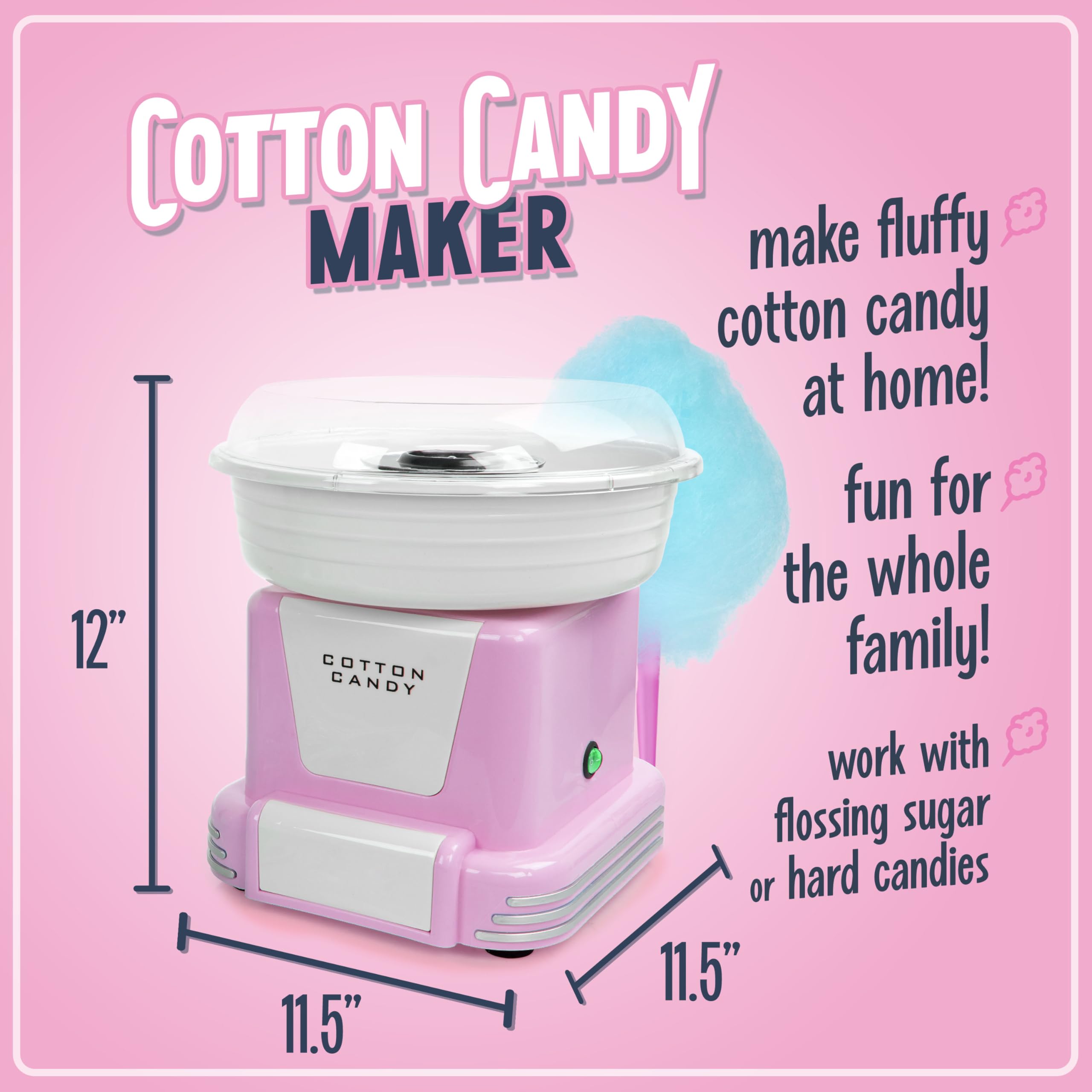 Nostalgia Cotton Candy Machine - Retro Cotton Candy Machine For Kids With 2 Reusable Cones, 1 Sugar Scoop, And 1 Extractor Head