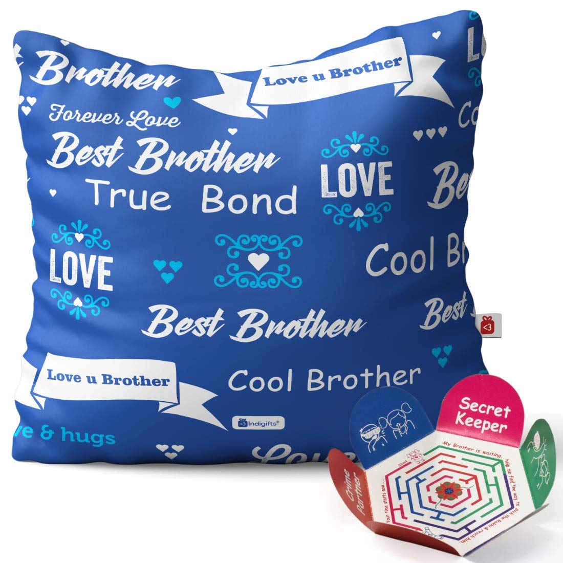 Indigifts Rakshabandhan Gifts for Brother Best Bhaiya True Bond Quote Blue Cushion Cover 12x12 inches with Filler - Birthday Gif