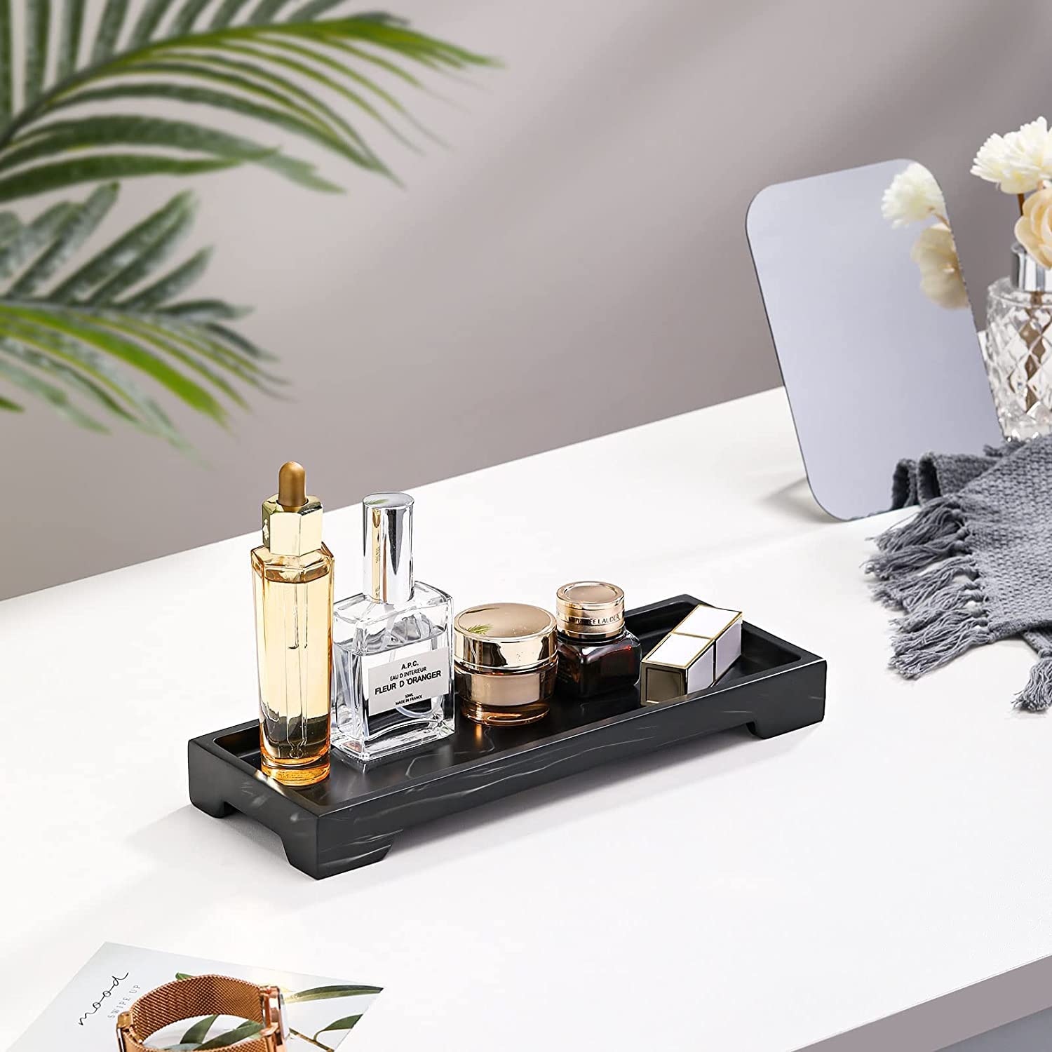 Luxspire Resin Vanity Tray, Bathroom Tray Toilet Tank Storage Tray, 11 X 4 Inch Kitchen Sink Trays, Vanity Countertop Organizer