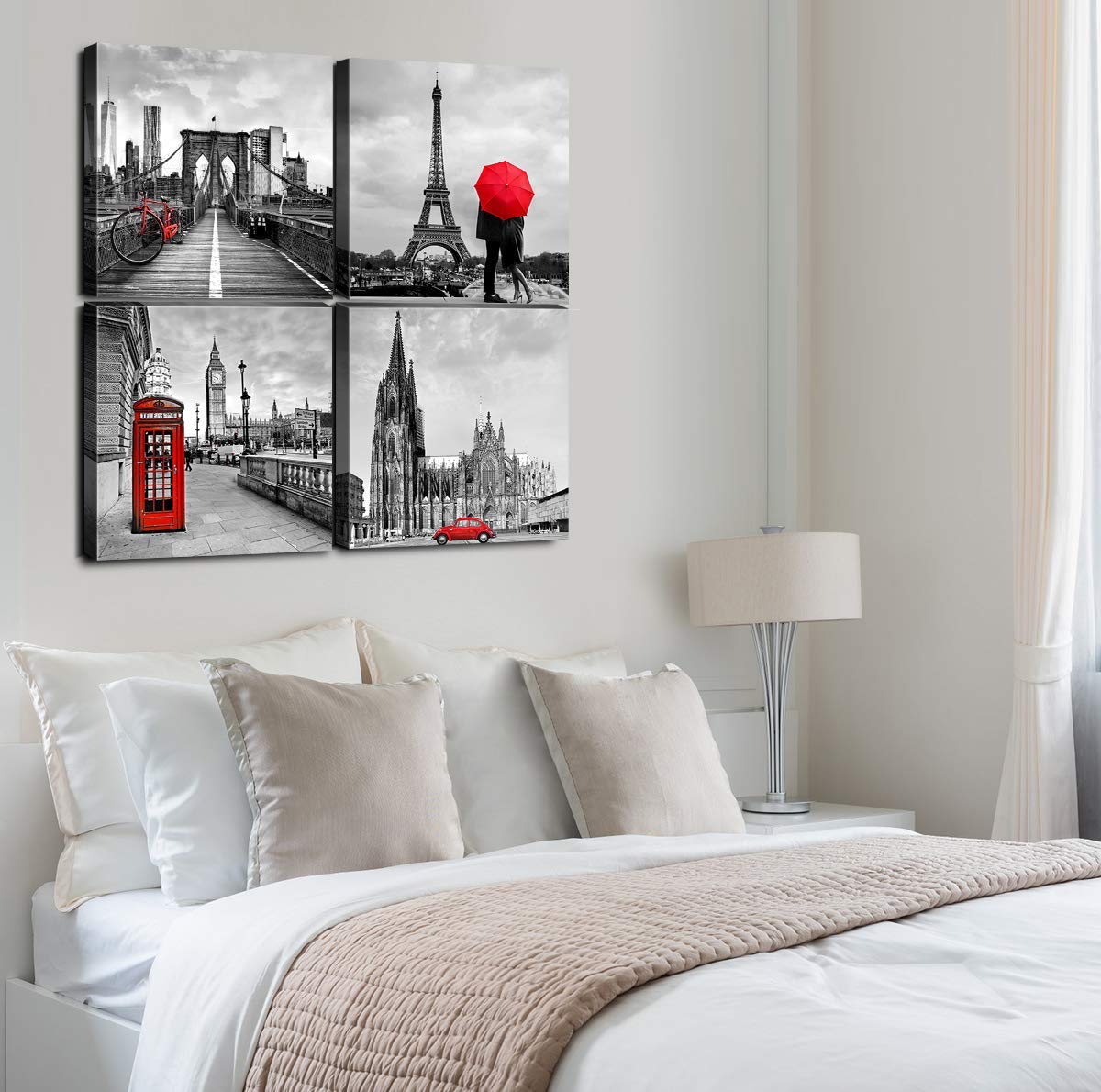 Paris Wall Art Bathroom Decor Red And Black Cityscape Canvas Pictures Bedroom Eiffel Tower Wall Decor For Living Room Kitchen Ar